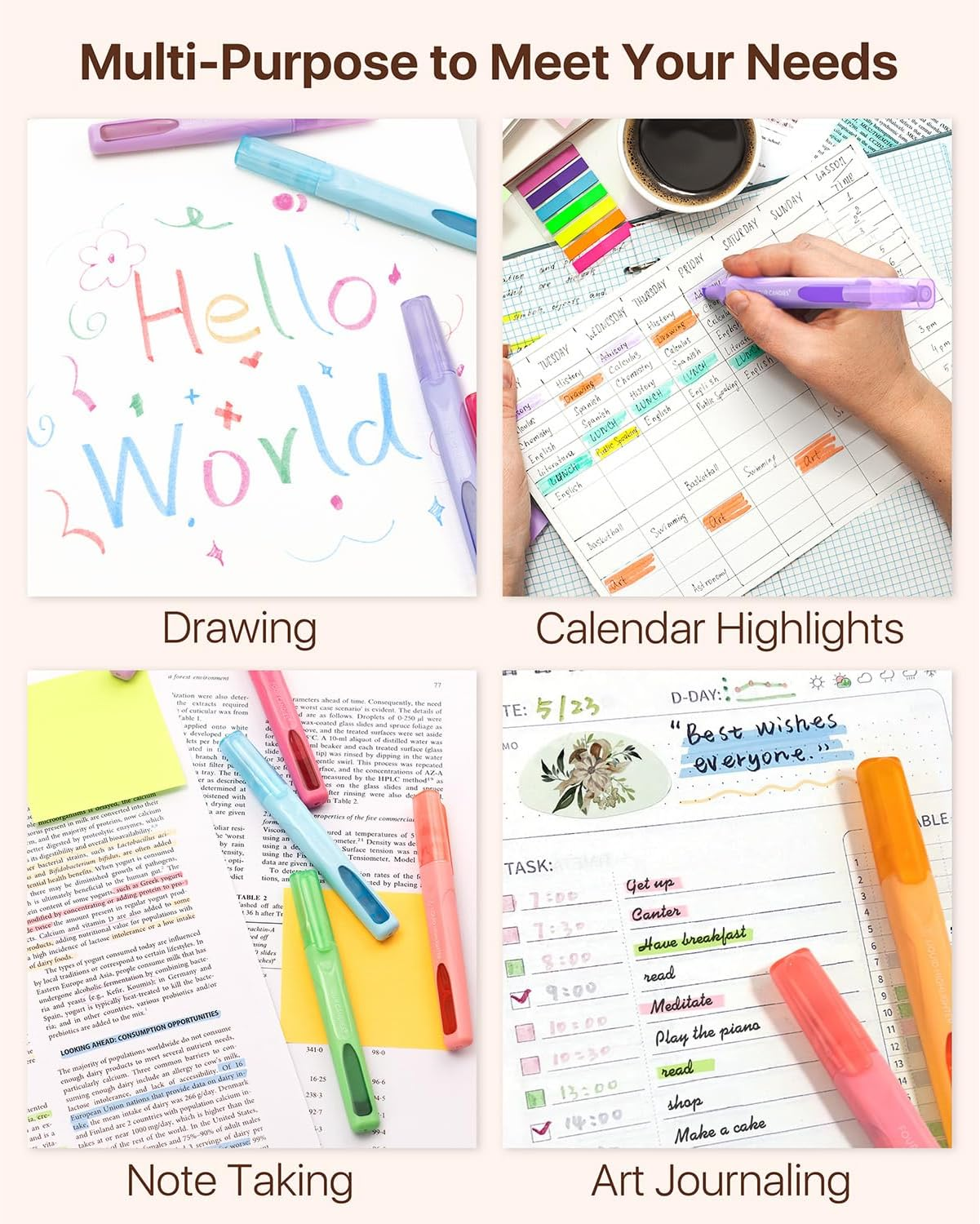 Four Candies Cute Pastel Highlighters, 10 PCS Highlighters Assorted Colors, Soft Chisel Tip, Clear Ink View, Aesthetic Highlighters Set for Organizing and Coloring image number 3