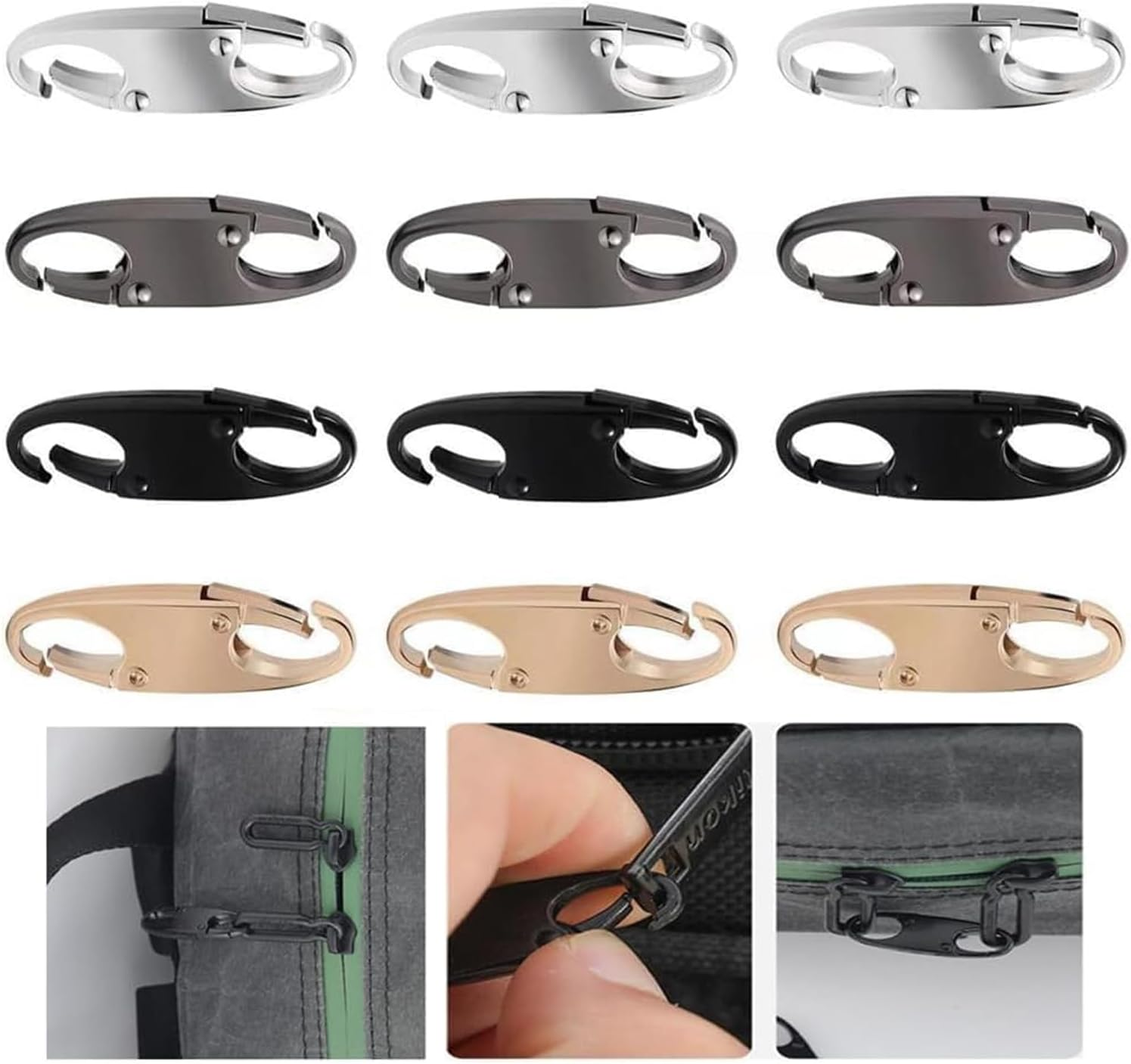 HKYLRAT12 PCS Zipper Clips anti Theft, Zipper Locks for Backpacks Detachable S Shaped Zipper Connectors Double Side Small Zipper Clips for Traveling Camping image number 3