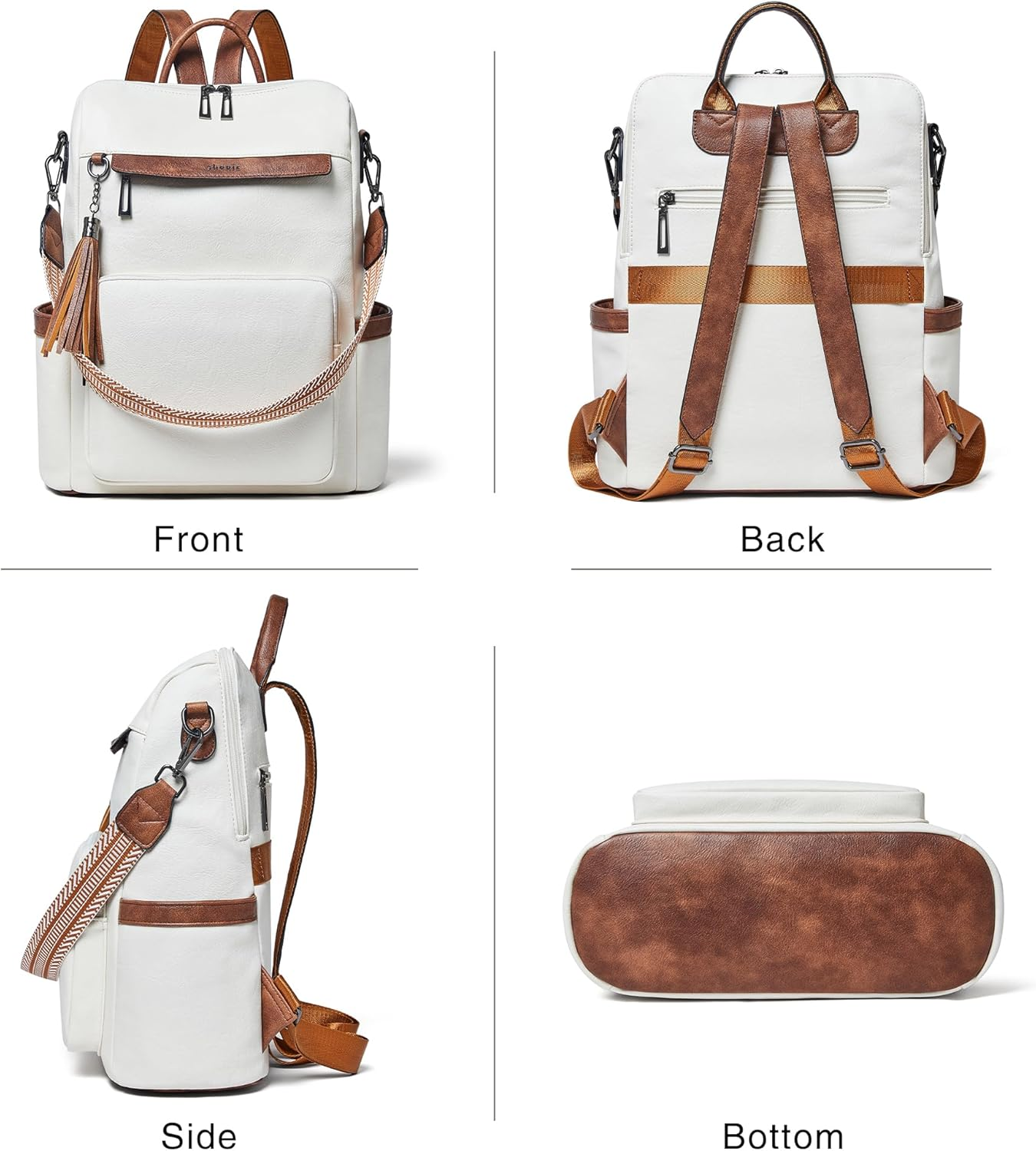 Shrrie Vegan Leather Backpack for Women Backpack Purse 15.6 Inch Womens Laptop Backpack for College Travel Work - Two-Tone Black image number 7