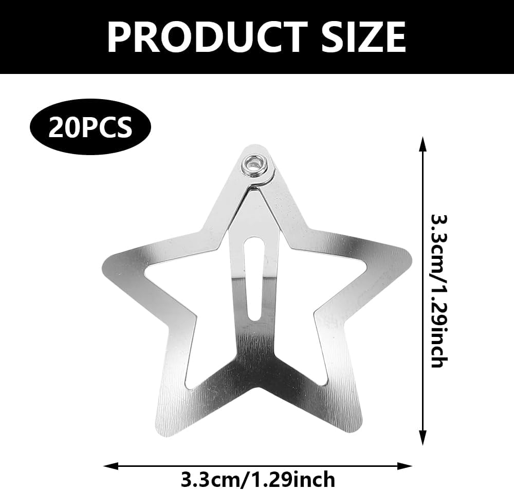 Funalix Pack of 20 Metal Star Hair Clips, Y2K Hair Accessories with Cute Pentagram Hair Clips and Hollowed Star Hairpin, Hair Clips for Women and Girls (Silver) image number 6