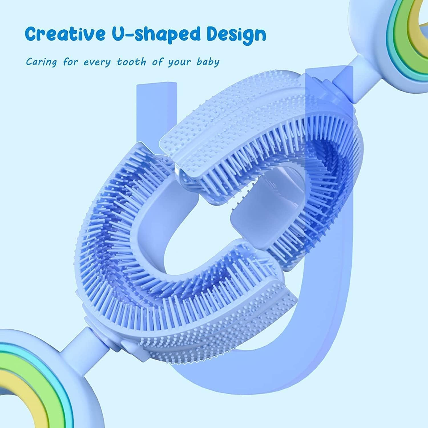 U-Shaped Children'S Toothbrush, Food-Grade Soft Silicone Toothbrush, 360&deg; Oral Cleaning Design for Infants (2-6 Years Old)(Blue) - Yellow image number 6