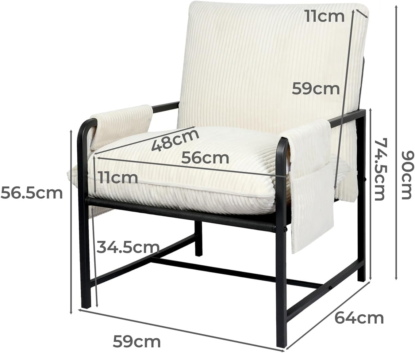 Levede Armchair Living Room Accent Chair with Sturdy Metal Frame, Bedroom Arm Chair-Lounge with Soft Corduroy Cushion,Zipper Split Design,Removable Storage Pockets,Comfy Sofa Seat for Office,Beige - Burnt Orange image number 6