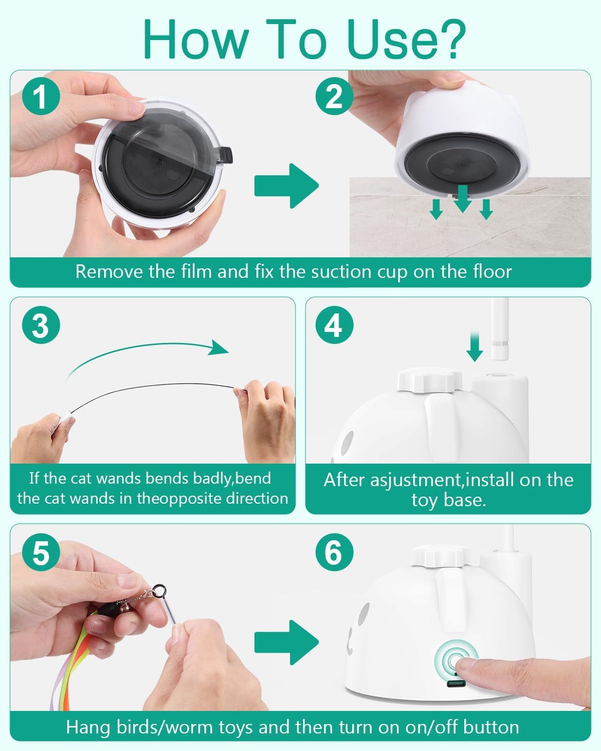 ORIA Interactive Cat Toys, Automatic Cat Toy, Irregular Rotation Teaser Wand with Reusable Sticker Base for Indoor Kitten, Cats - White image number 1