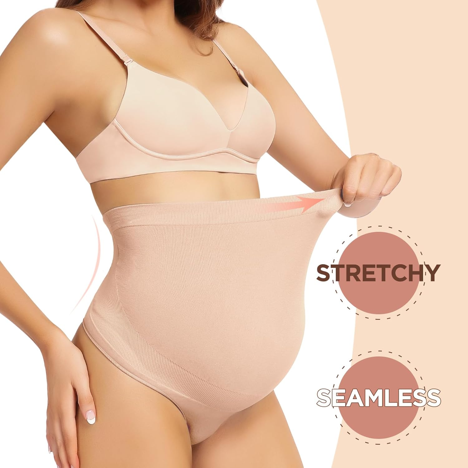 SAYCELI Seamless Maternity Thongs Underwear for Women, Pregnancy Shapewear over the Belly, Pregnant Belly Support Panties image number 5