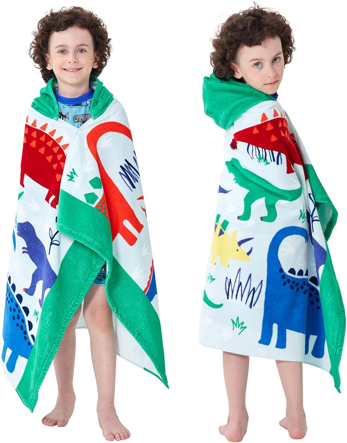 Bavilk Kids Hooded Bath Beach Towel Girls Boys Swim Pool Cover up Super Absorbent Cute Cartoon Animal Full Vitality (Dinosaur World) image number 4