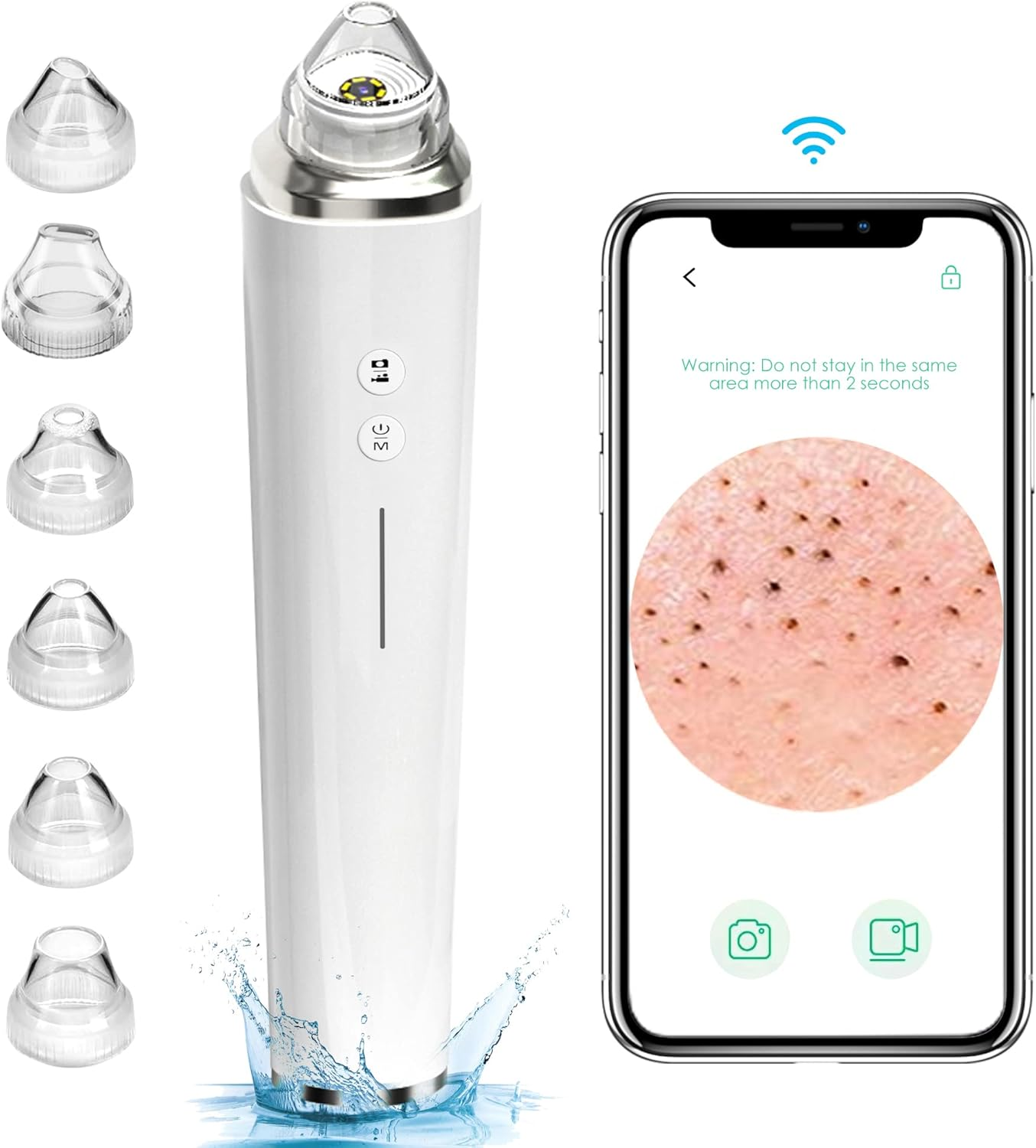 Blackhead Remover Pore Vacuum, Upgraded Wifi Visible Facial Pore Cleanser with HD Camera Pimple Acne Comedone Extractor Kit with 6 Suction Heads USB Rechargeable Electric Black Head Suction Tool image number 1
