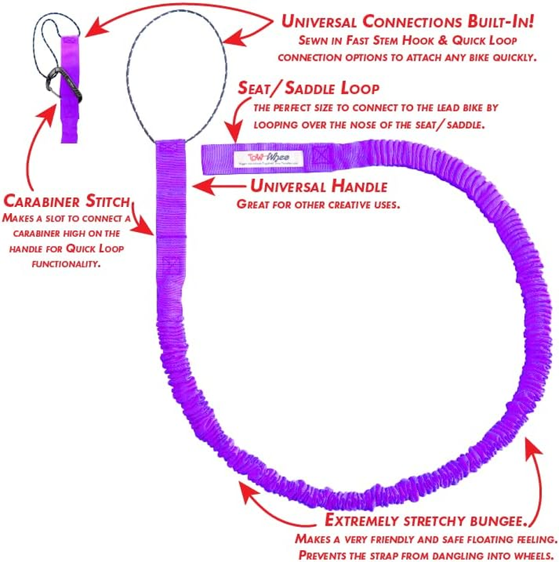 Towwhee - the Original Bike Bungee Tow Rope for Kids | MTB & Cycling Stretch Pull Strap for Riding Further with Your Child | (Kids Original Purple Connect Strap) - Made in the USA image number 6