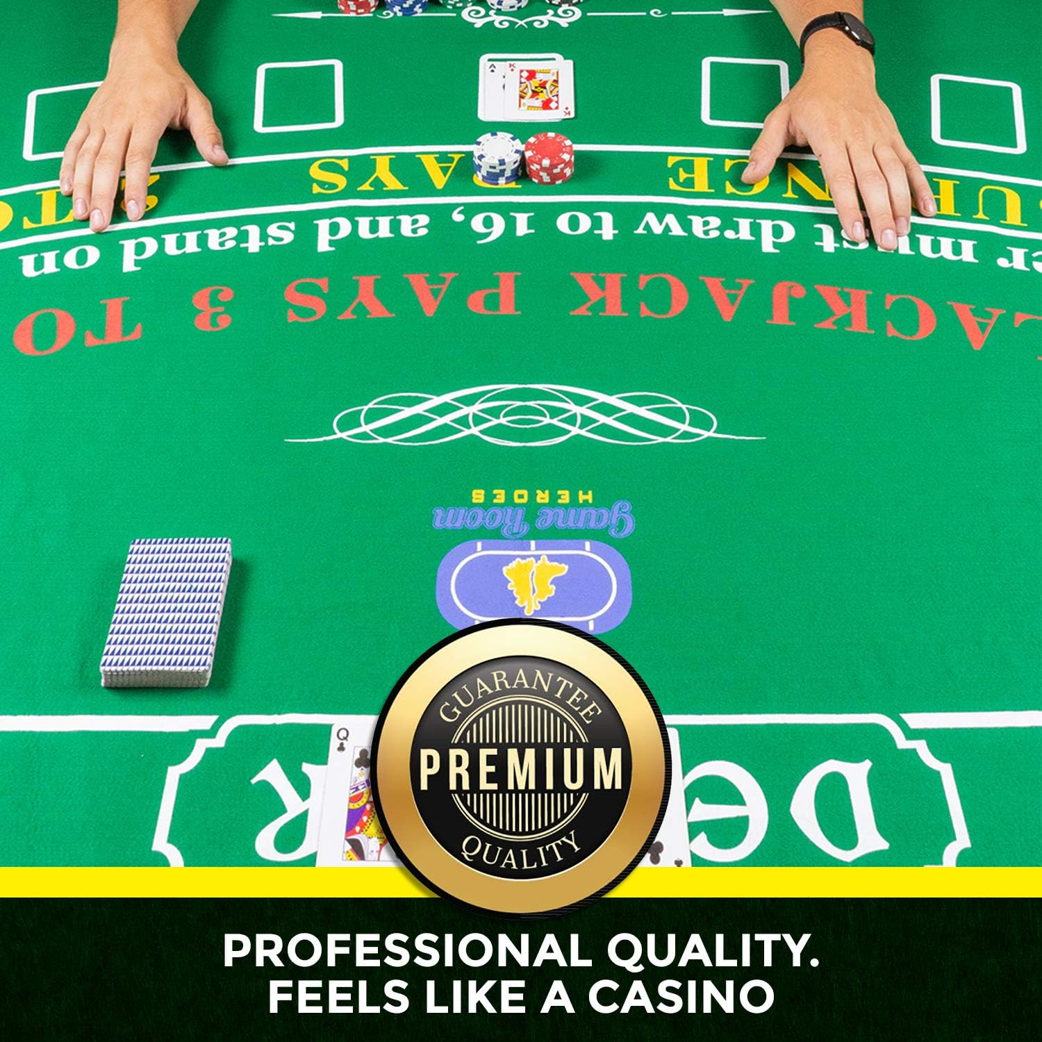 Game Room Heroes Tabletop Casino Felt for Texas Holdem Poker and Blackjack - Professional Grade Mat