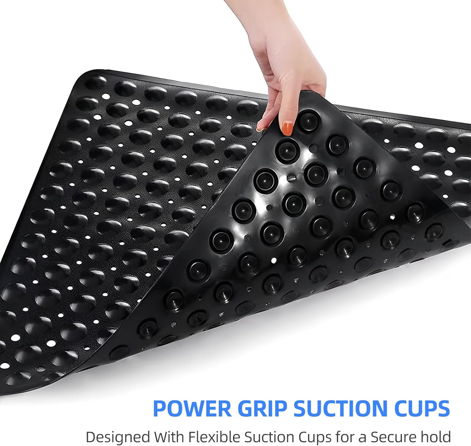 Square Shower Mat Non Slip anti Mould - 53 X 53Cm/21 X 21Inch anti Slip Shower Mat with Suction Cup, Antibacterial Rubber Bathtub Mat with Drain Holes, Machine Washable (Grey) - Black image number 5