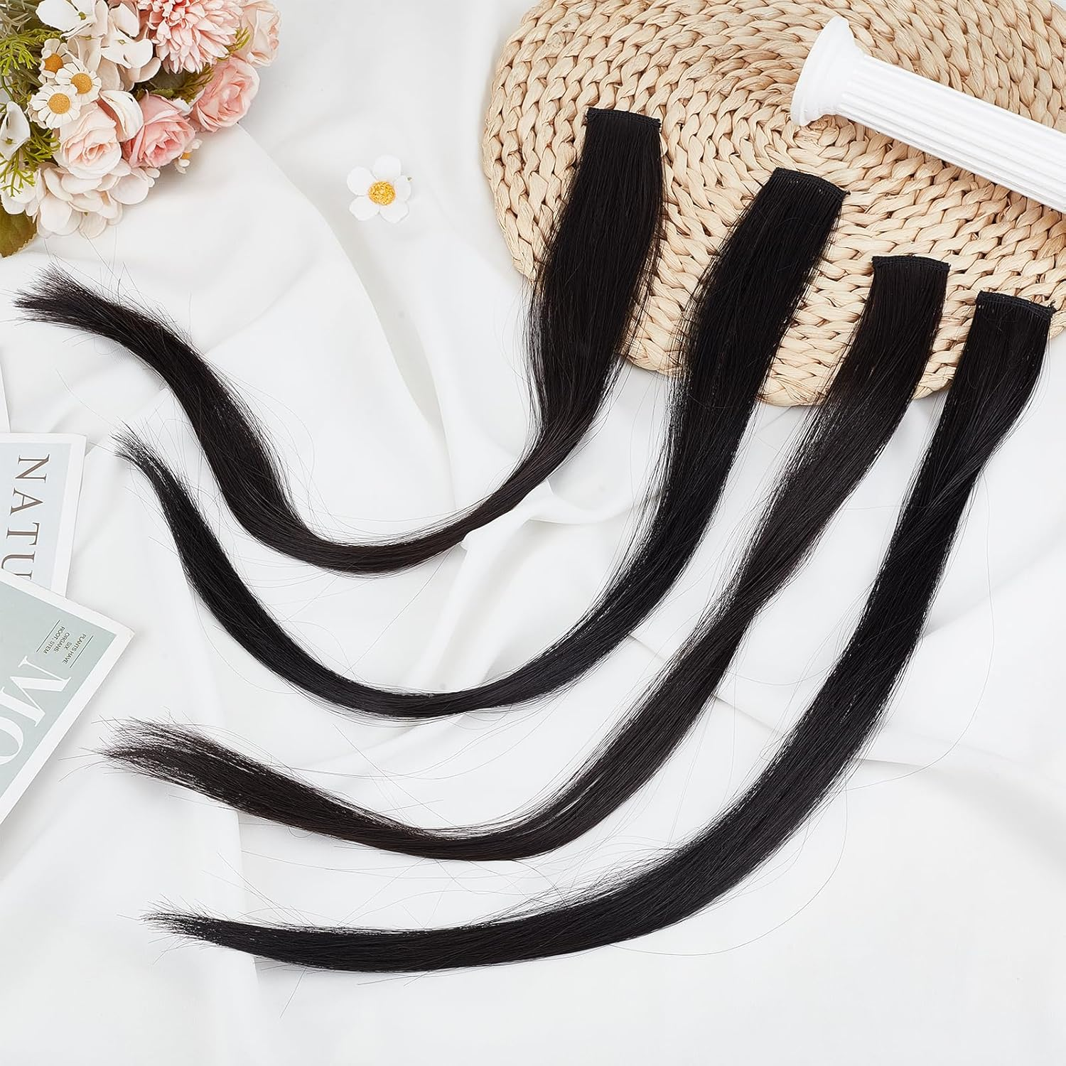 NICENEEDED Clip-In Hair Extensions in Jet Black Long Straight Hair Extensions for Halloween Christmas Cosplay (10 Pieces 20 Inches) image number 2