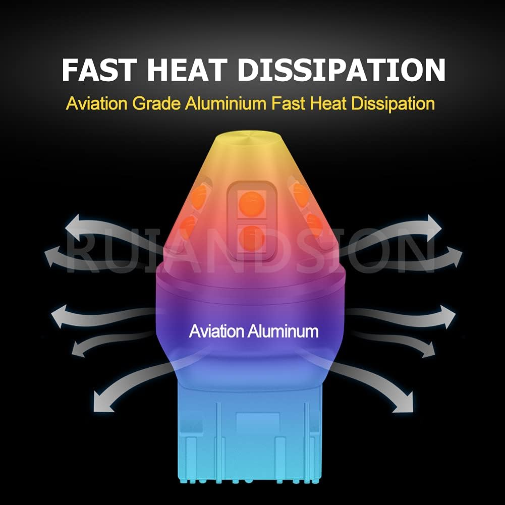 Ruiandsion 2Pcs 7440 7443 LED Bulb Amber T20 Wedge LED Bulbs 12V 3030 10SMD LED Chipsets Replacement for Reverse Turn Signal Lights, Non-Polarity image number 4