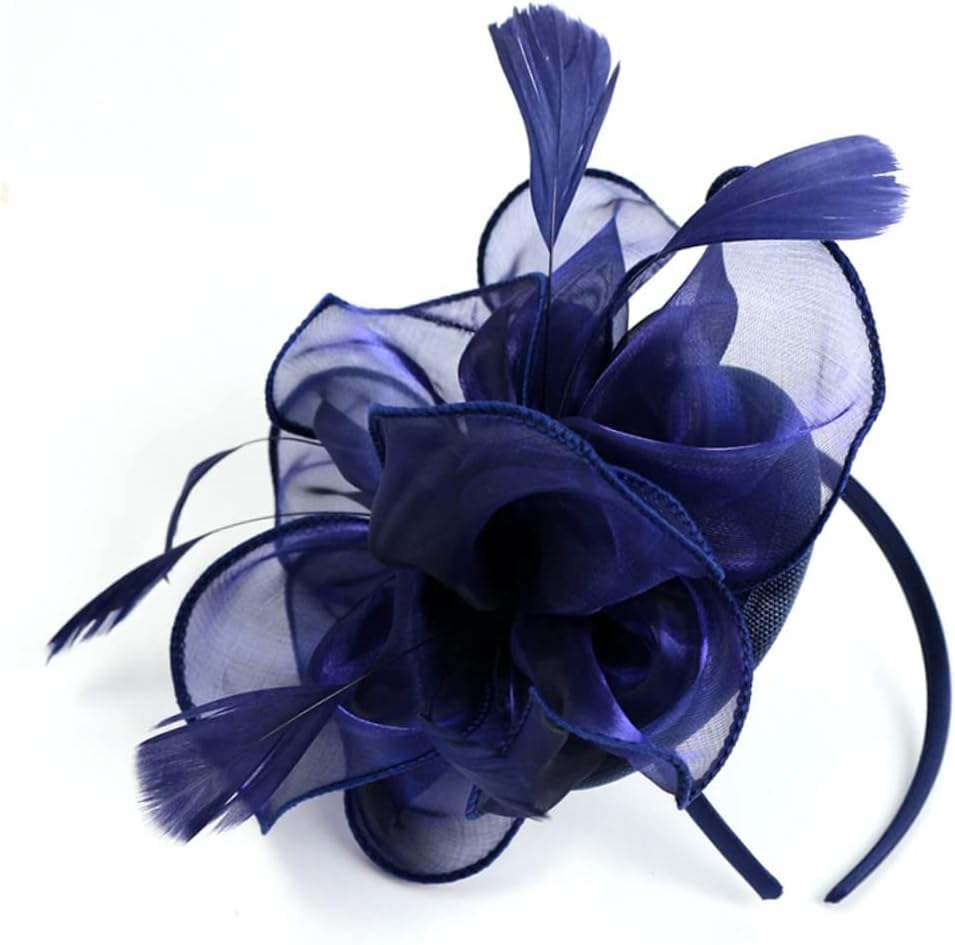 KALLORY Headband Organza Hair Accessiores for Women Elegant Blue Headband for Wedding Party Prom image number 3