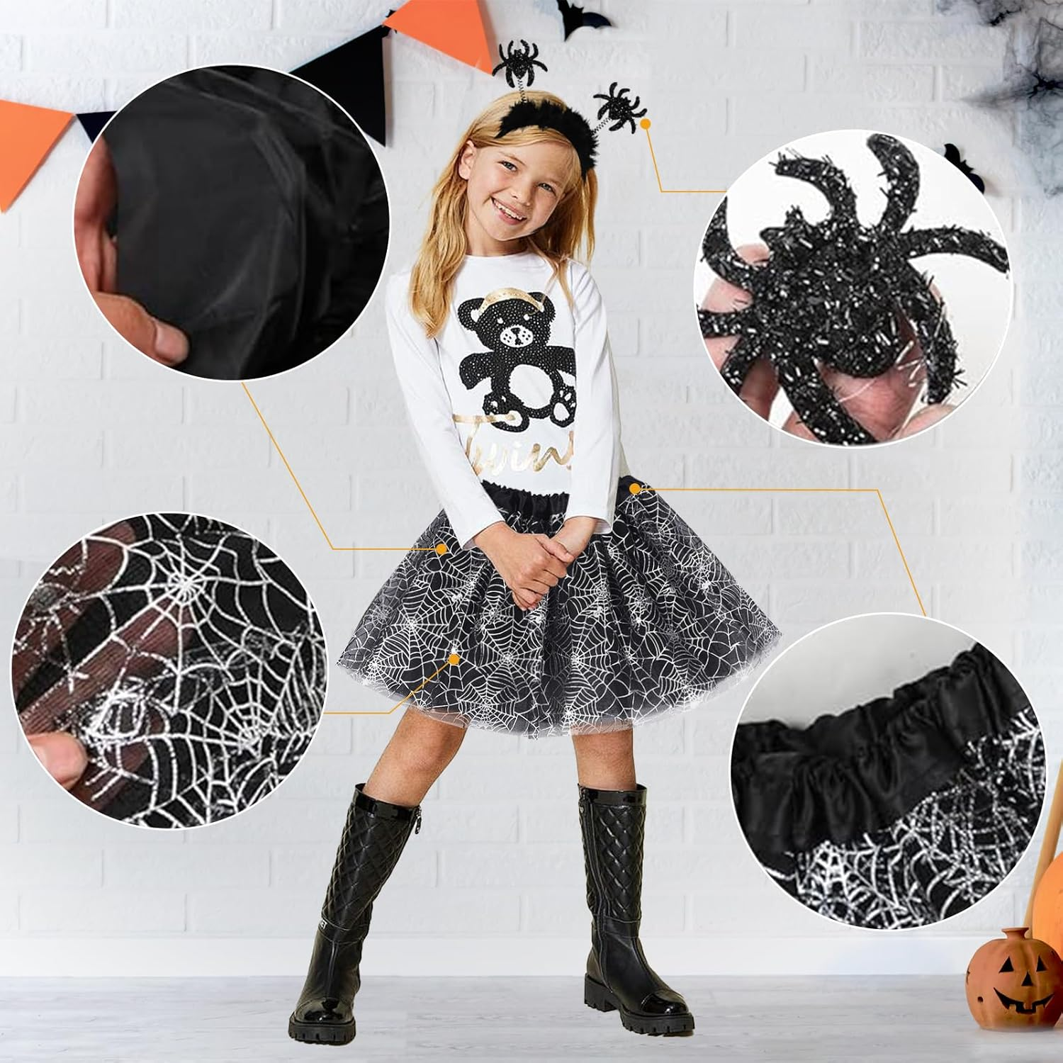 Witch Costume Children, Halloween Witch Costume Girls, Witch Tutu Skirt with Hairband, Witch Fancy Dress Set, Witch Costume for Carnival Halloween Fancy Dress Cosplay Party - Silver image number 4
