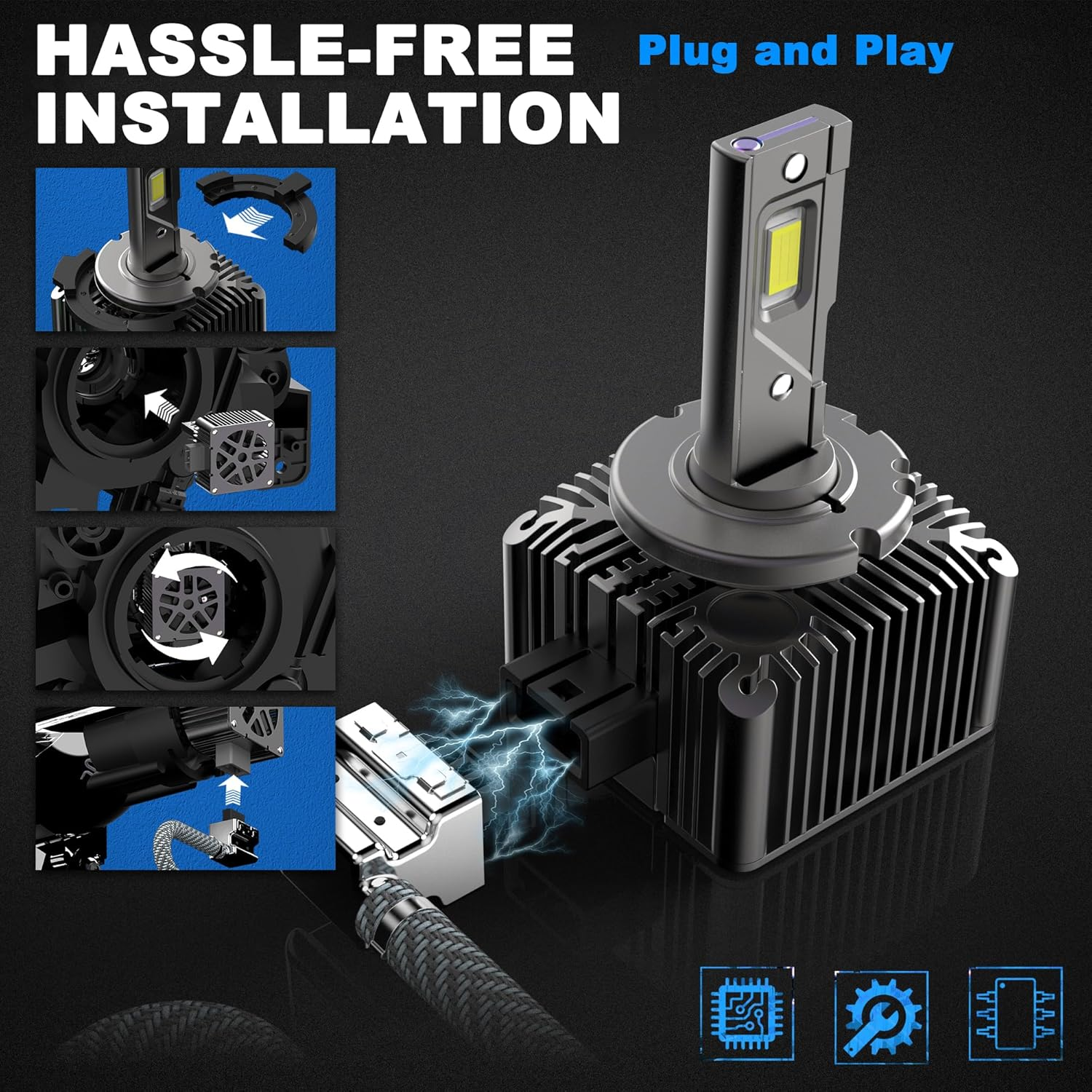 D1S D1R LED Headlight Conversion Kits Low High Beam 6500K Xenon White 12V OEM Replacement HID Bulb Plug N Play CANBUS Error Free, Pack of 2 image number 1