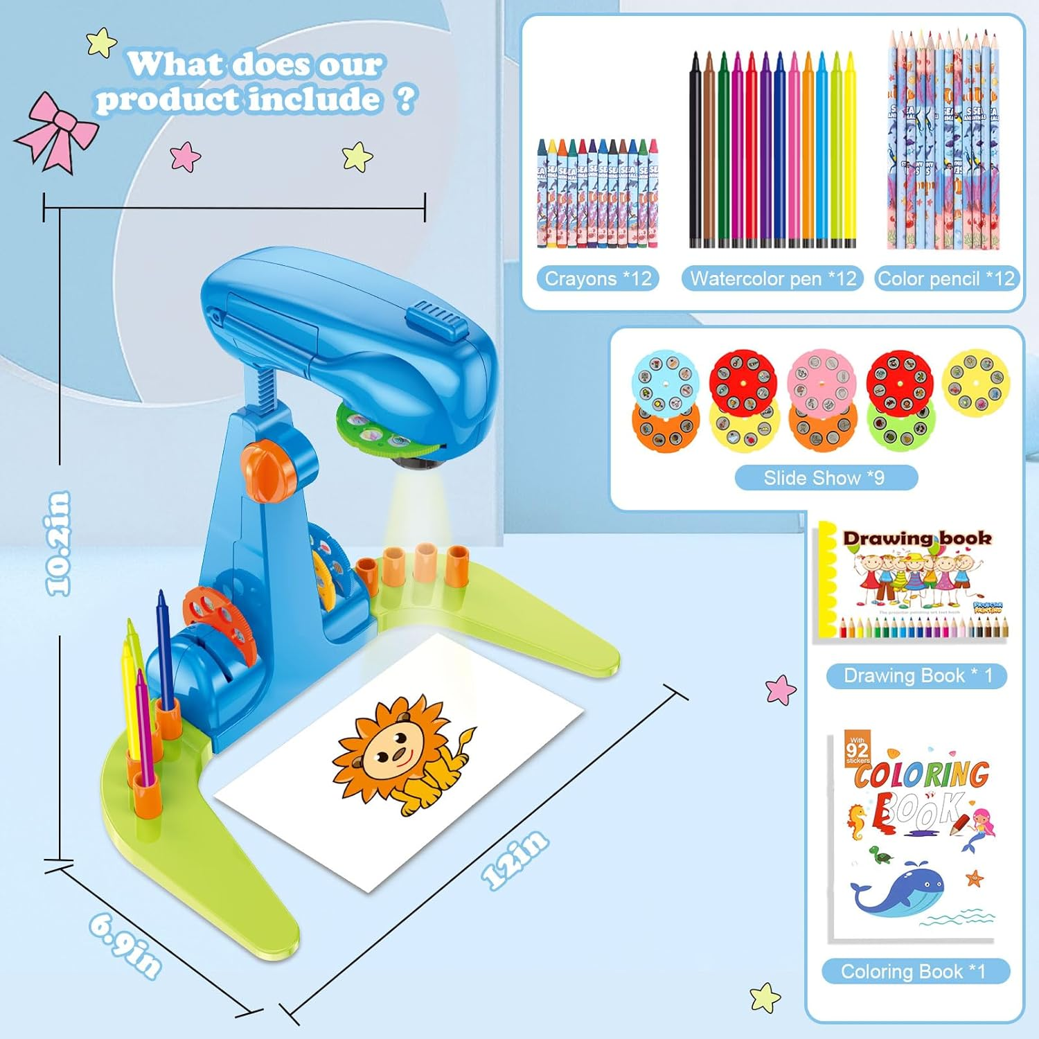 Hoarosall Drawing Projector for Kids, Art and Craft Kit, Toys for Boys Aged 3+, Drawing Supplies, Including Colored Pencils, Crayons, Coloring Books, for 3+ Year Old Boys (Blue) image number 3