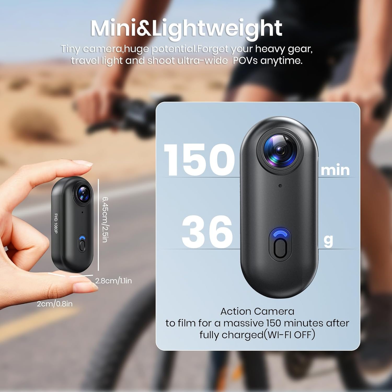 Poat 360&deg;Action Camera, Mini POV Portable Body Camera, Underwater Camera 30M Waterproof, Wifi Wearable Video Recorder 120&deg; Wide Angle, 10+ Accessories &ndash; Cycling Travel Pet Walking Sports(64G-Card) image number 3