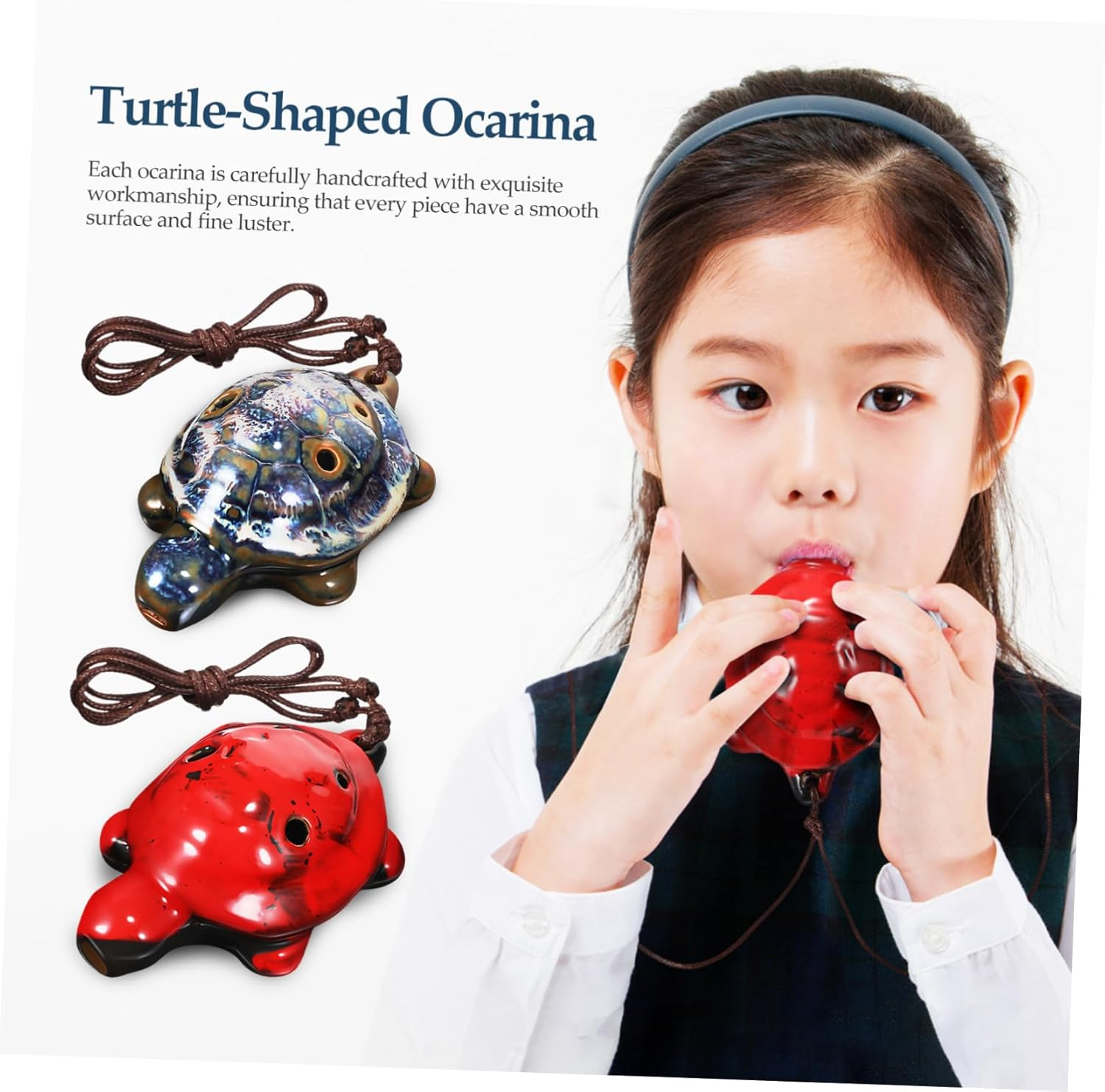 JOINPAYA 2Pcs Turtle 6 Hole Ocarina Mini Musical Instrument Wind Instruments Ocarina Bat Sound Frog Ocarina Necklace Guiro Turtle Pendant Ocarina Skincare Unique Didgeridoo White Porcelain image number 3