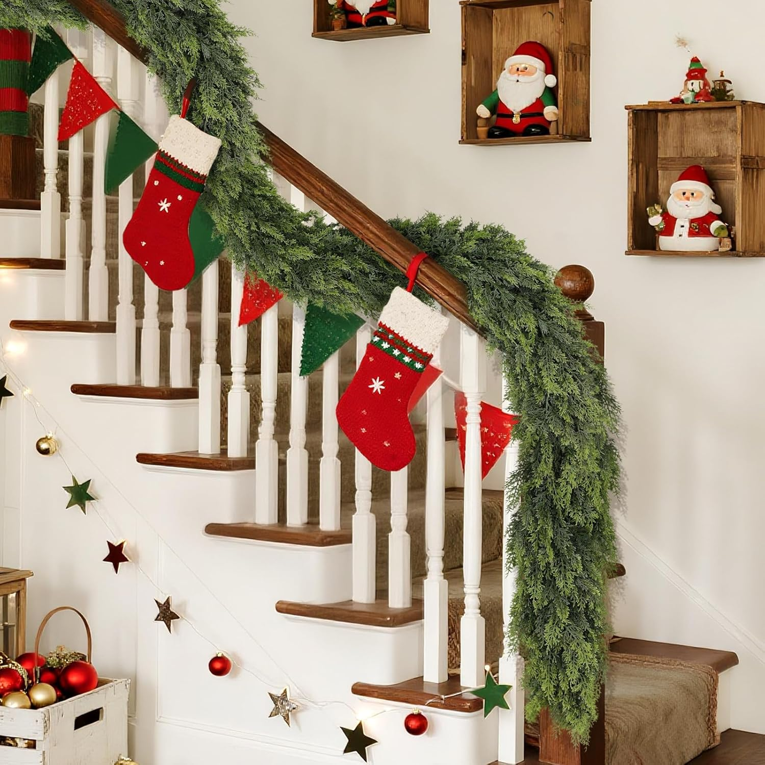 Upgrade Dense 2.7M Cedar Garland Realistic - 238 Branches of Artificial Christmas Garlands Faux Green Cedar Fake Pine Needles Garland for Stairs, Mantle, Window,Indoor Outdoor,Home,Christmas Decor image number 4