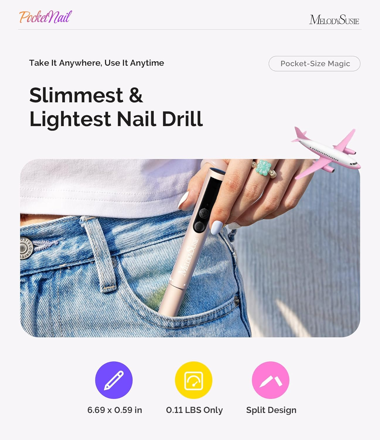 Melodysusie Wireless Nail Cutter, Electric Nail File Cutter for Gel Nails, Acrylic Nails, PC100GR Nail Drill 20000 Rpm, Adjustable Speed, Manicure Pedicure Set (Gold) image number 5