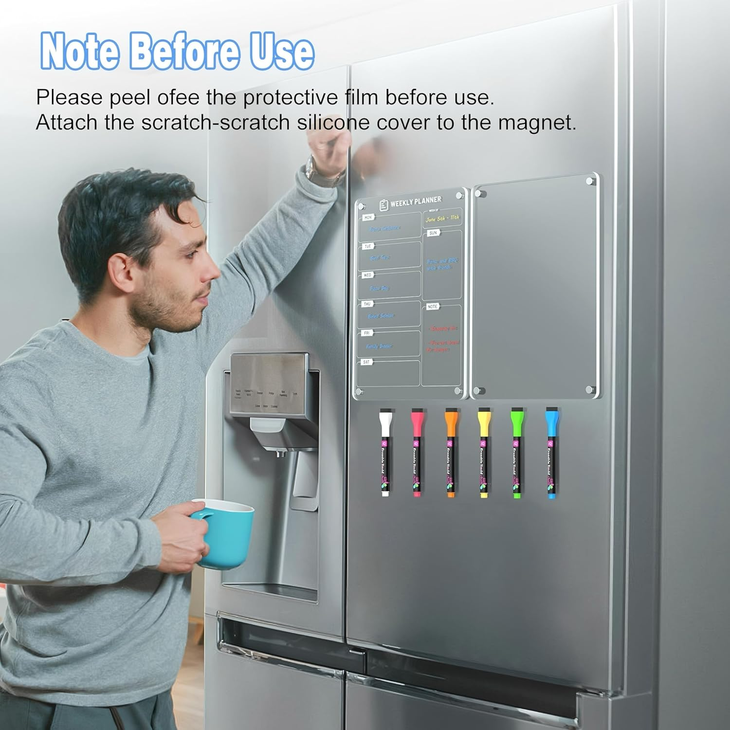 Langaelex 2 Set of Acrylic Meal Planner for Fridge - Magnetic Weekly Menu Board with 6 Chalk Markers for To-Do List, Shopping List and Chore Chart - 8 X 12" image number 1