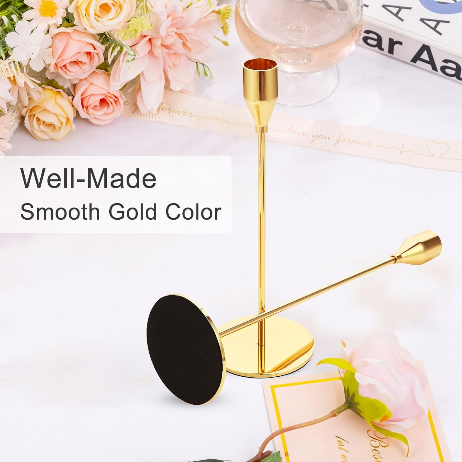 Gold Candle Holders for Pillar Candles - Taper Candlestick Holders Stand for Mantle, Dining Table Centerpiece, Tall Candle Sticks Holder Decor for Wedding, Christmas, Elegant and Sturdy (3 Pcs) image number 1
