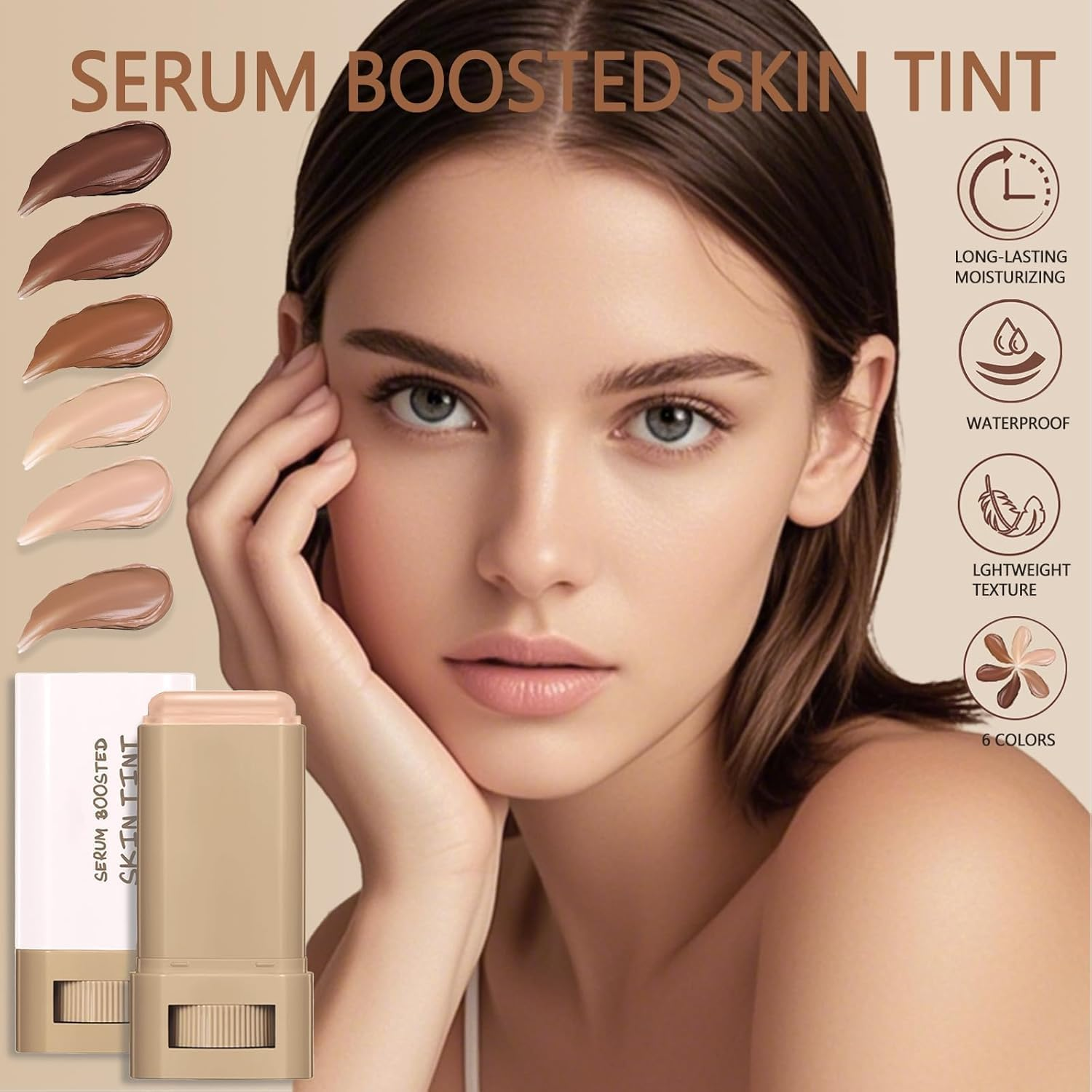 Foundation Stick Beauty Balm Serum Boosted Skin Tint, Serum Boosted Skin Tint Balm, Solid Tinted Moisturizing,Longwear Contour Stick for Dewy, Natural Finish(#05)