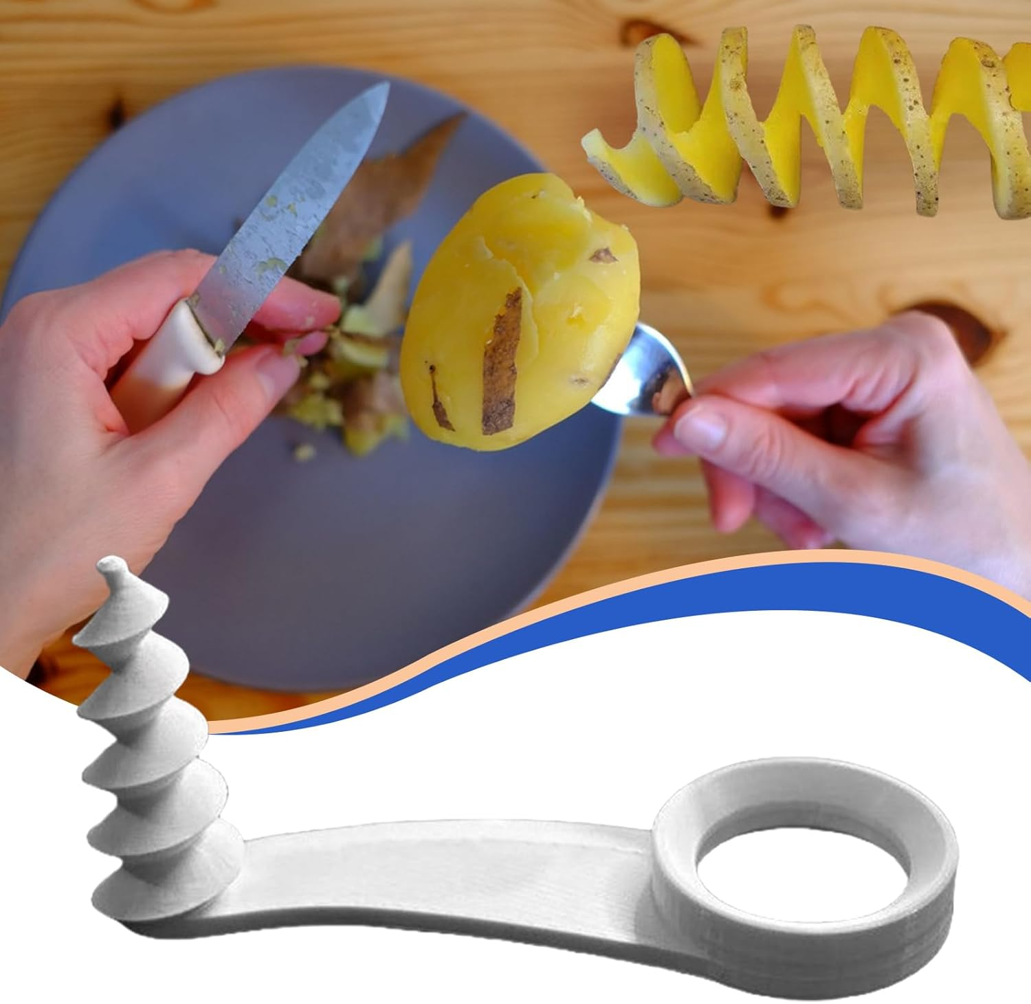 Spiral Potato Cutter | Kitchen Spiral Cutter for Veggies,Manual Tool Rotating Cooking Gadgets for Snacks Making Meal Prep Home Restaurant Picnic image number 4