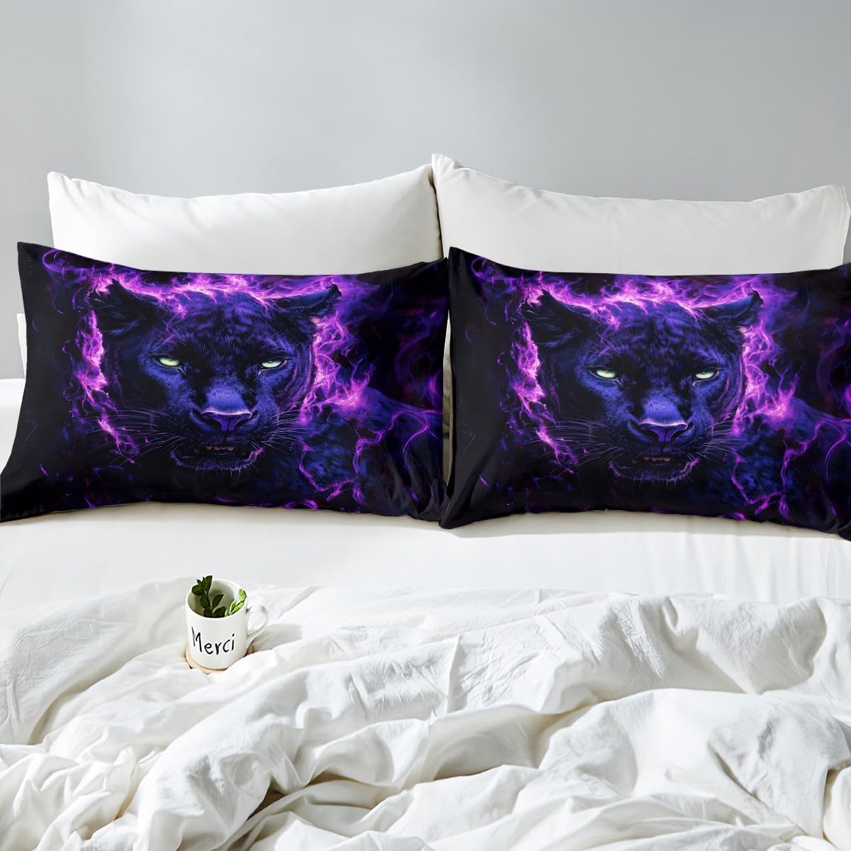 Homewish Leopard Print Duvet Cover for Children, Boys, Adults, Wild Cheetah Bedding Set, 135 X 200, 3D Fierce Animals, Wild Animals Comforter Cover, Purple, Fire, Cool Animals Bed Set image number 4