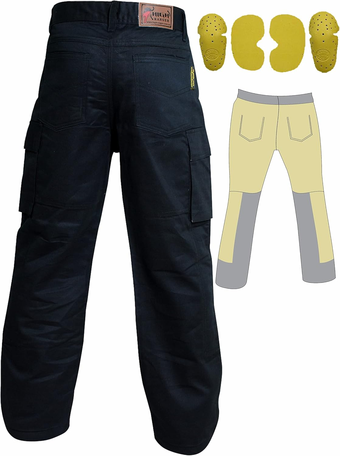 Men Motorcycle Black Cargo Jeans Pants Reinforced with Dupont&trade; Kevlar&reg; Fiber image number 3