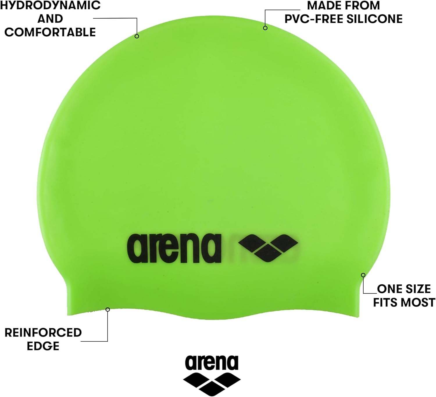 Arena Classic Unisex Soft Silicone Swim Cap for Women and Men, Intensive Training Comfortable Non-Slip Long Hair Swimming Hat image number 3