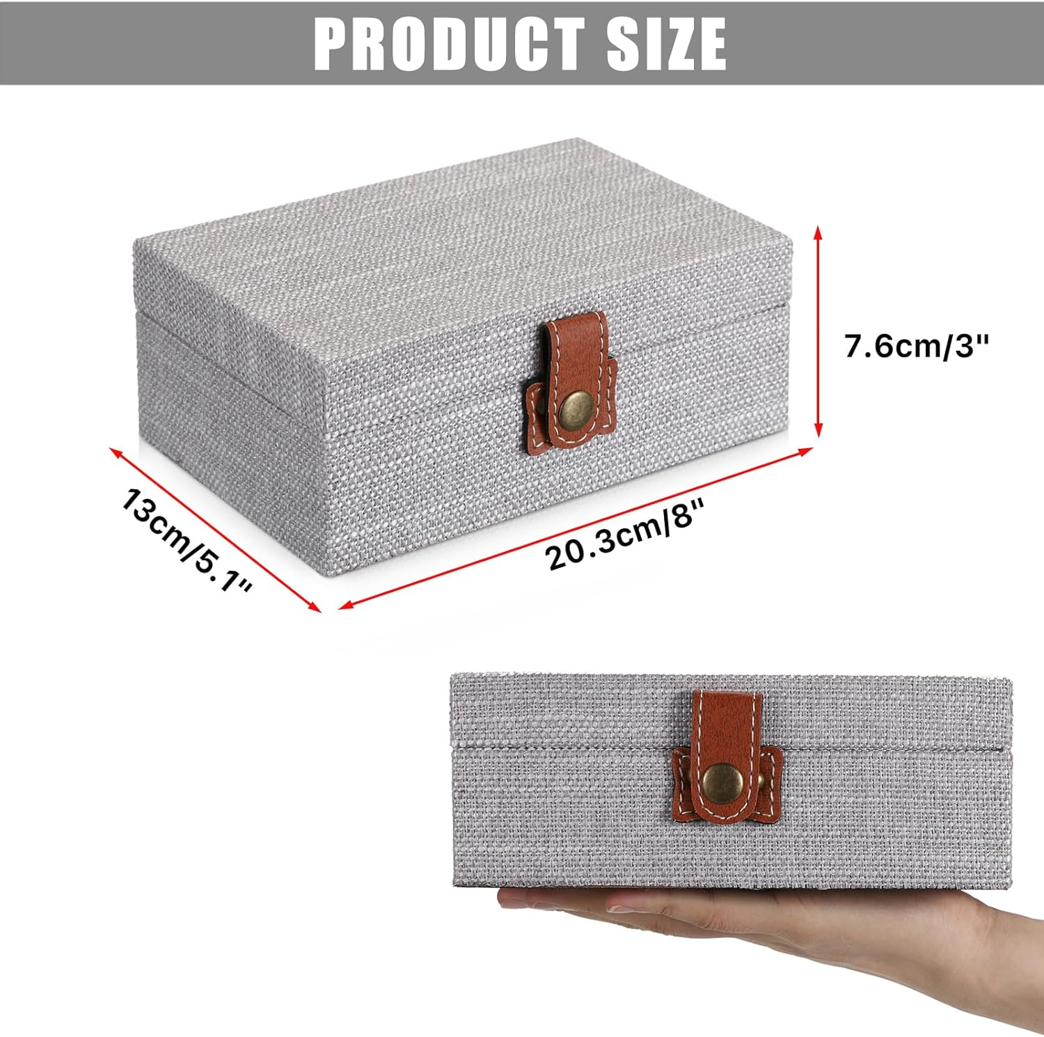 Hipiwe Wooden Decorative Box with Clasp Linen Covered Rectangular Keepsake Box Photos Storage Organizer image number 3