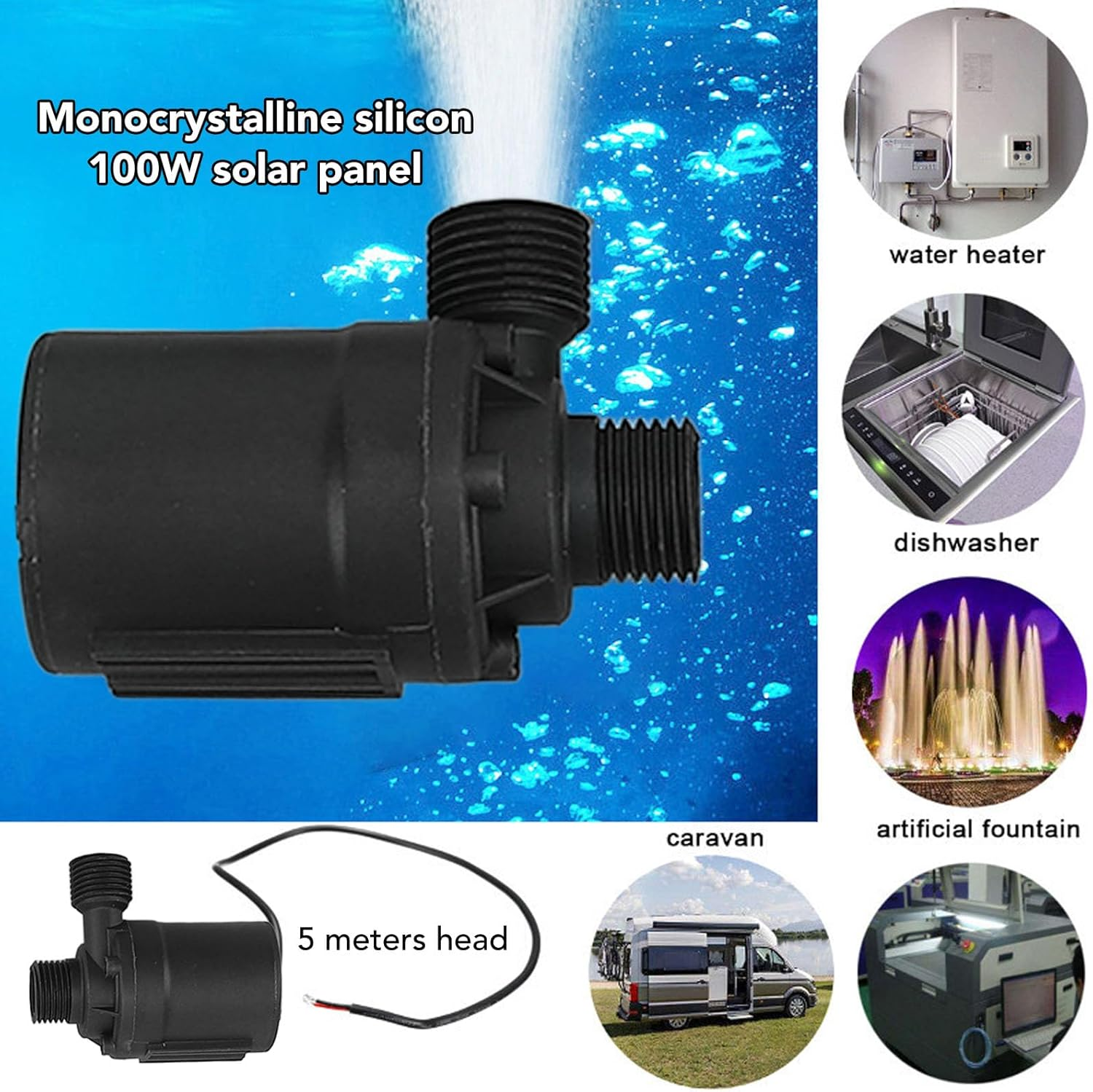 Sorandy Solar Pump, Professional 100W Monocrystalline Silicon 16.4FT Lift Solar Powered Water Fountain Pump with Energy Storage Box for Garden Pool, Fish Pond image number 1