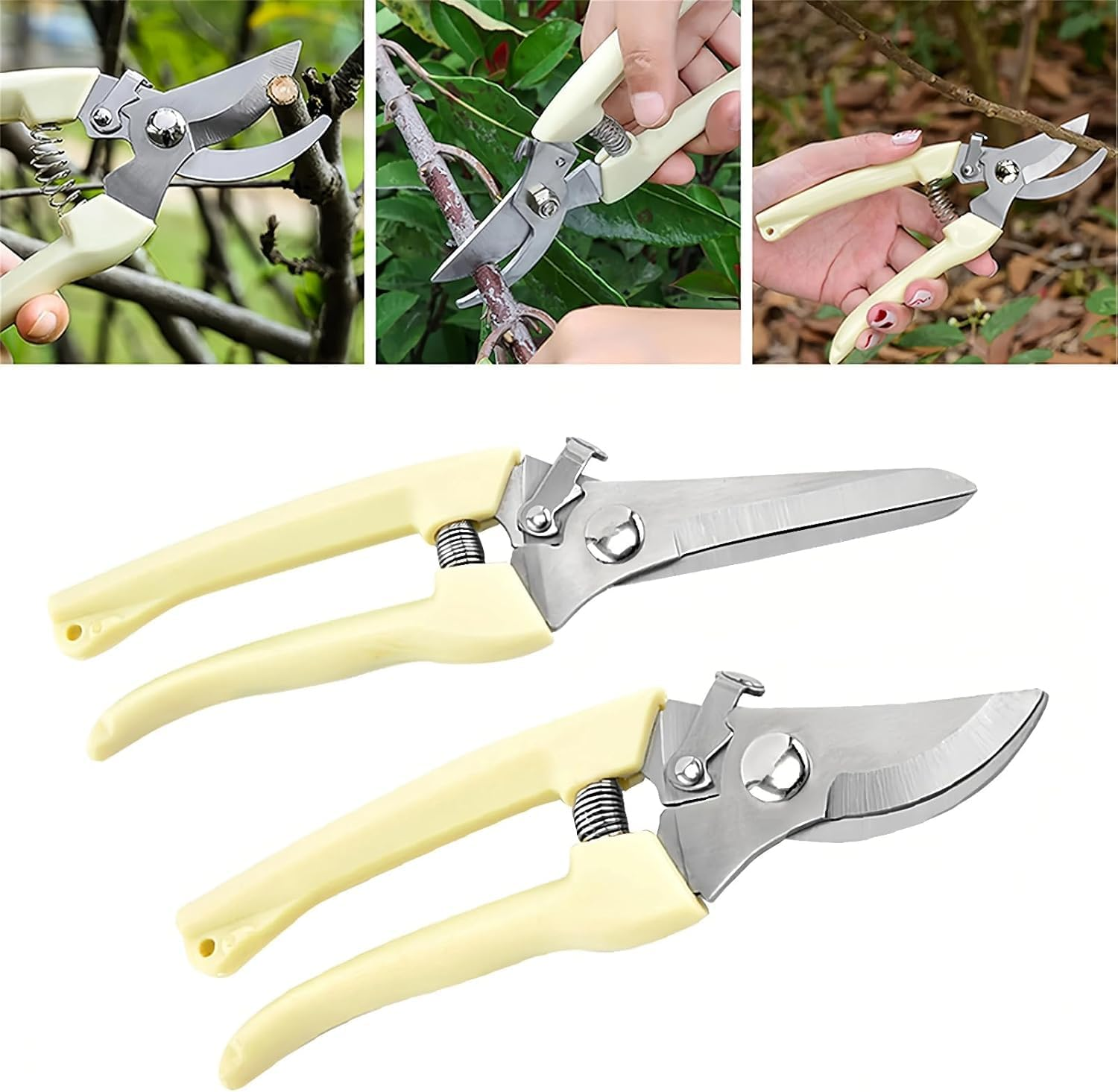 Curve Gardening Scissor Garden Shears with Sharp Blade, 2Pcs Bypass and Straight Blade Garden Clippers, Stainless Steel Pruning Gardening Shears With1 Bypass Pruner and 1 Straight Blade Scissors