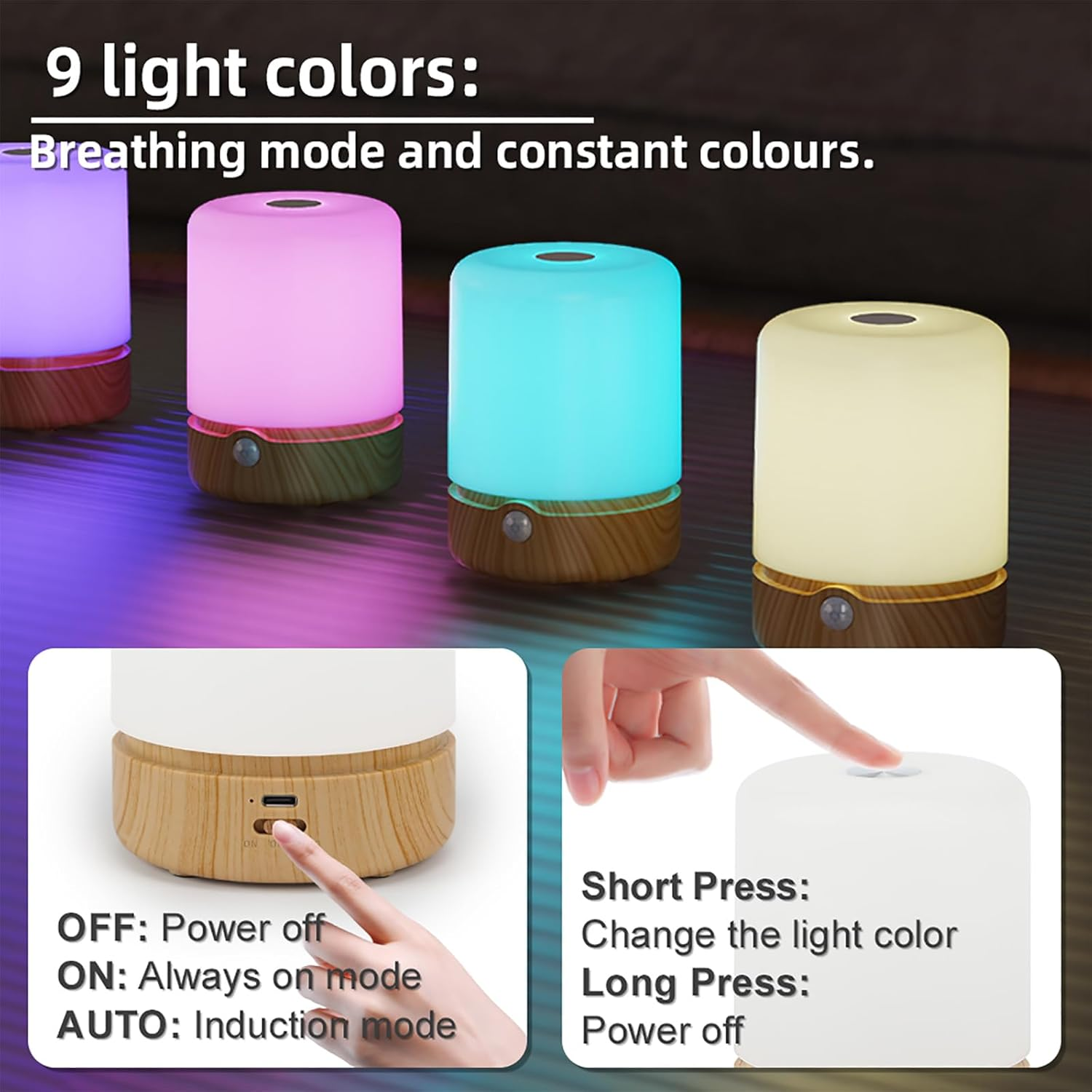 Shenzhi Tech Motion Sensor RGB Color Changing Night Light, Touch Control Table Lamp for Bedroom, Dimmable LED Desk Lamp with USB Rechargeable, Mood Lighting for Office, Living Room, Camping ﻿