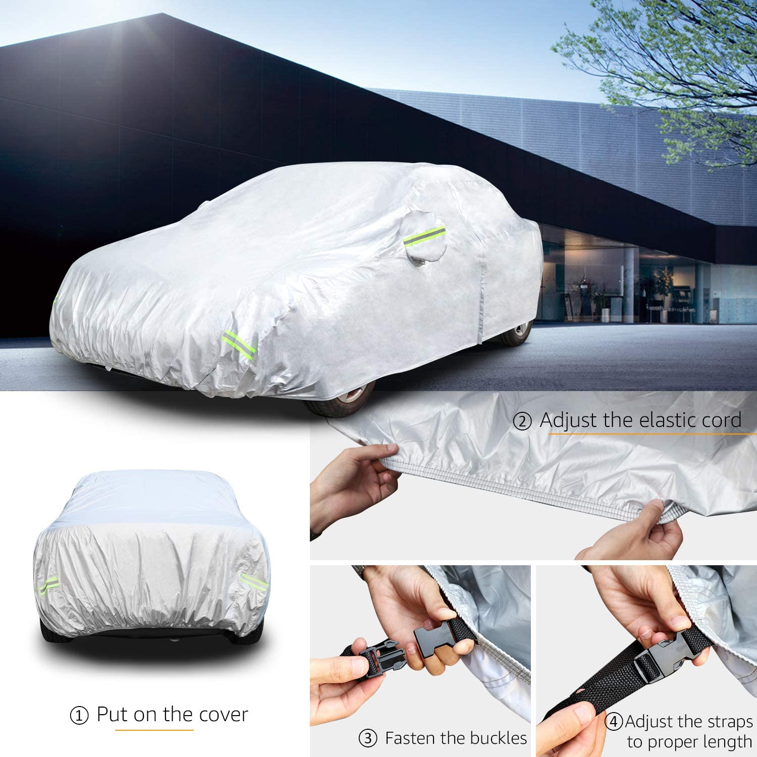 Amazon Basics Silver Weatherproof Car Cover - 150D Oxford, Sedans up to 483Cm image number 6
