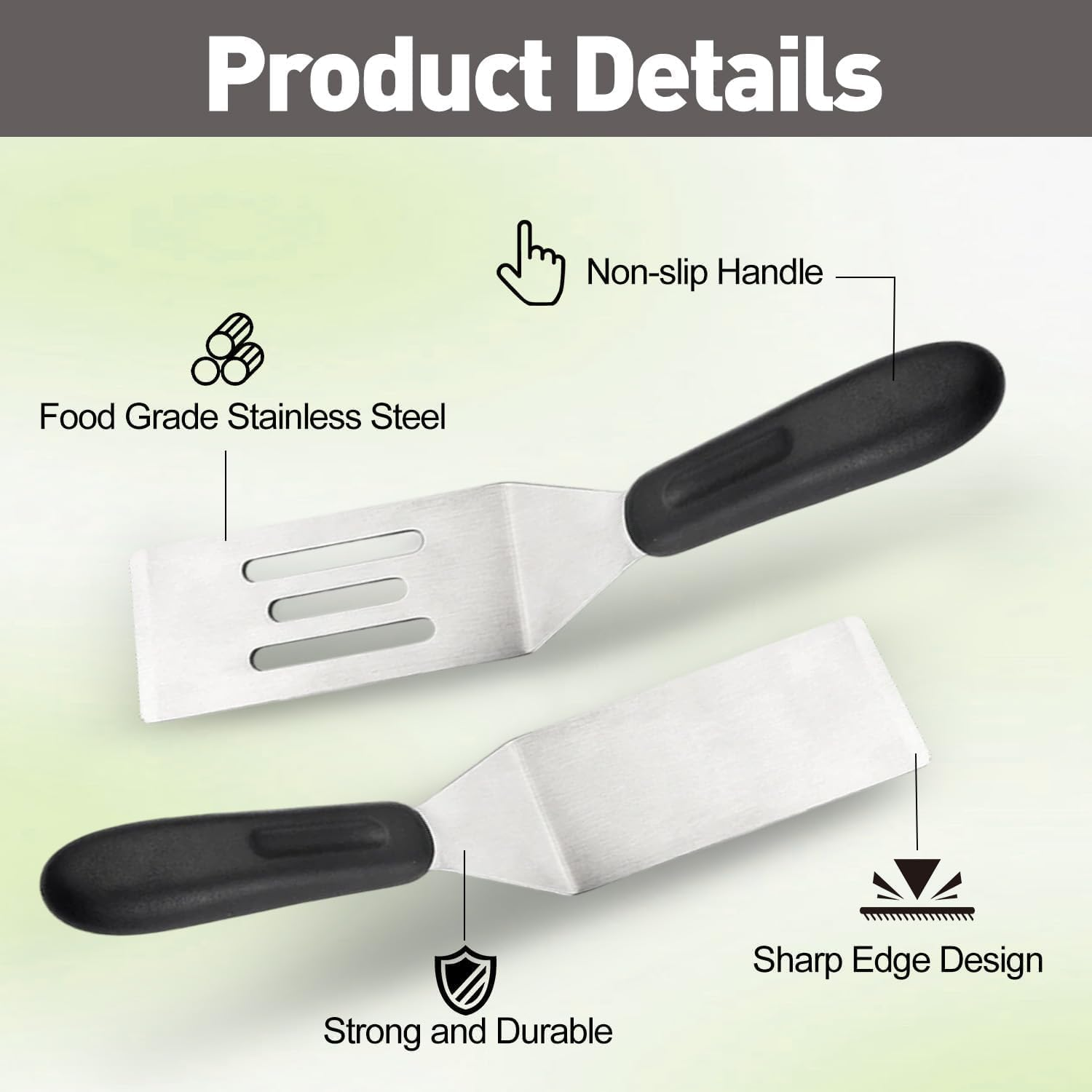 Mini Stainless Steel Spatulas Set, 2 Pieces Mini Spatula Small Metal Spatula with Non-Slip Handle,Stainless Steel Small Spatula Brownie Spatulas for Kitchen, Desserts