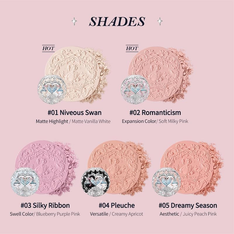 Flowers Knows Swan Ballet Series Velvet Mist Blush Expanded Matte Setting Blush Powder Exquisite Relief Women Face Makeup (C01, K) - C01 image number 5