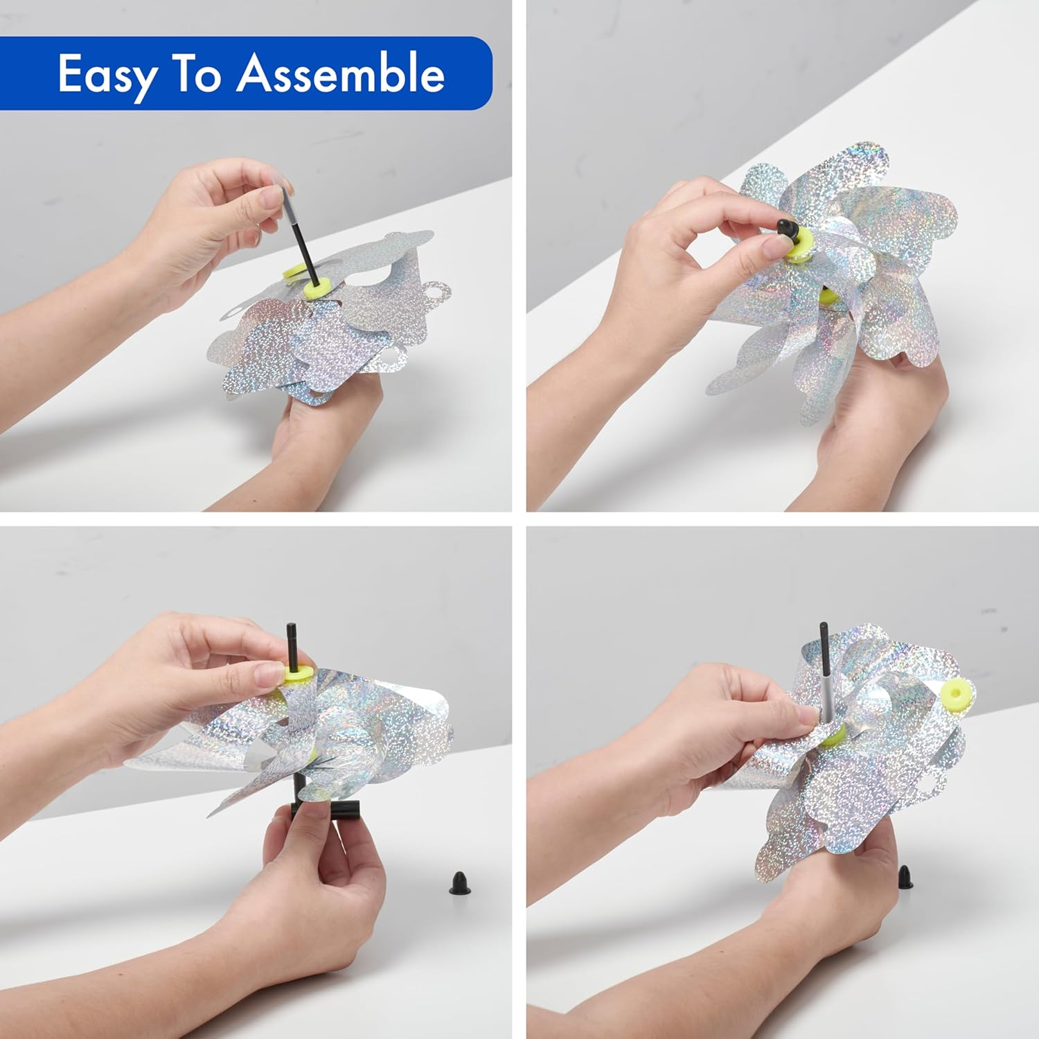 Bird Blinder Repellent Pinwheels - Sparkly Holographic Pin Wheel Spinners Scare off Birds and Pests (Set of 8) image number 1