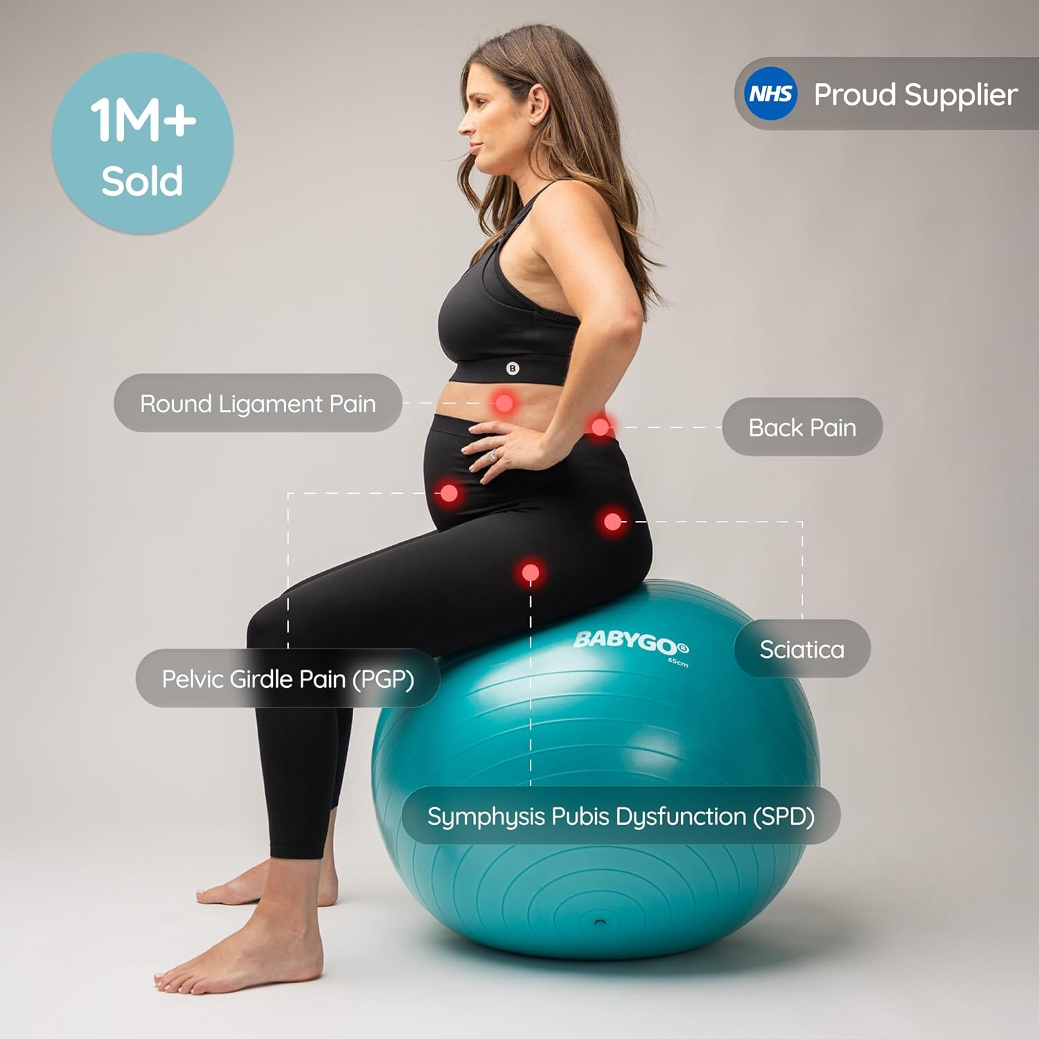 BABYGO Birthing Ball Pregnancy Maternity Labor & Yoga Ball + Our 100 Page Pregnancy Book, Exercise, Birth & Recovery Plan, Anti-Burst Eco Friendly Material, Includes Pump 65Cm, 75Cm