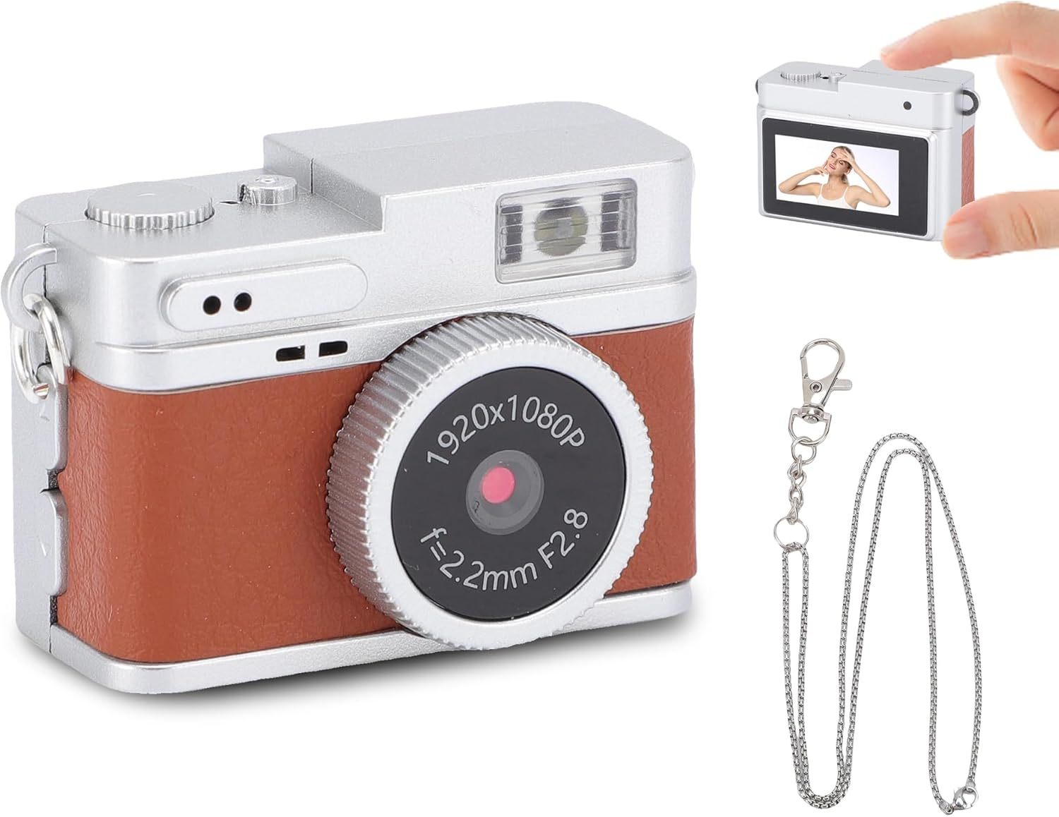 LICAEVEY Mini Camera Keychain, 1080P HD Mini Retro Digital Camera with 32GB SD Card, 0.96In Color Screen Compact Portable Camera with LED Flash & 4 Filters for Travel Study (Brown)