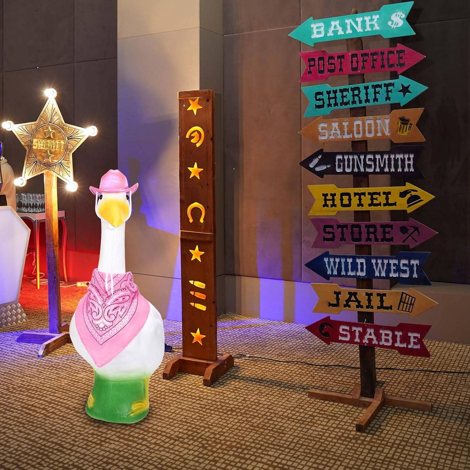 GANSHAYA Pink Porch Goose Outfits with Shiny Western Cowboy Hat for 23"/ 17'' Cement Goose Statue, Goose Clothes Outdoor Lawn Decor image number 4