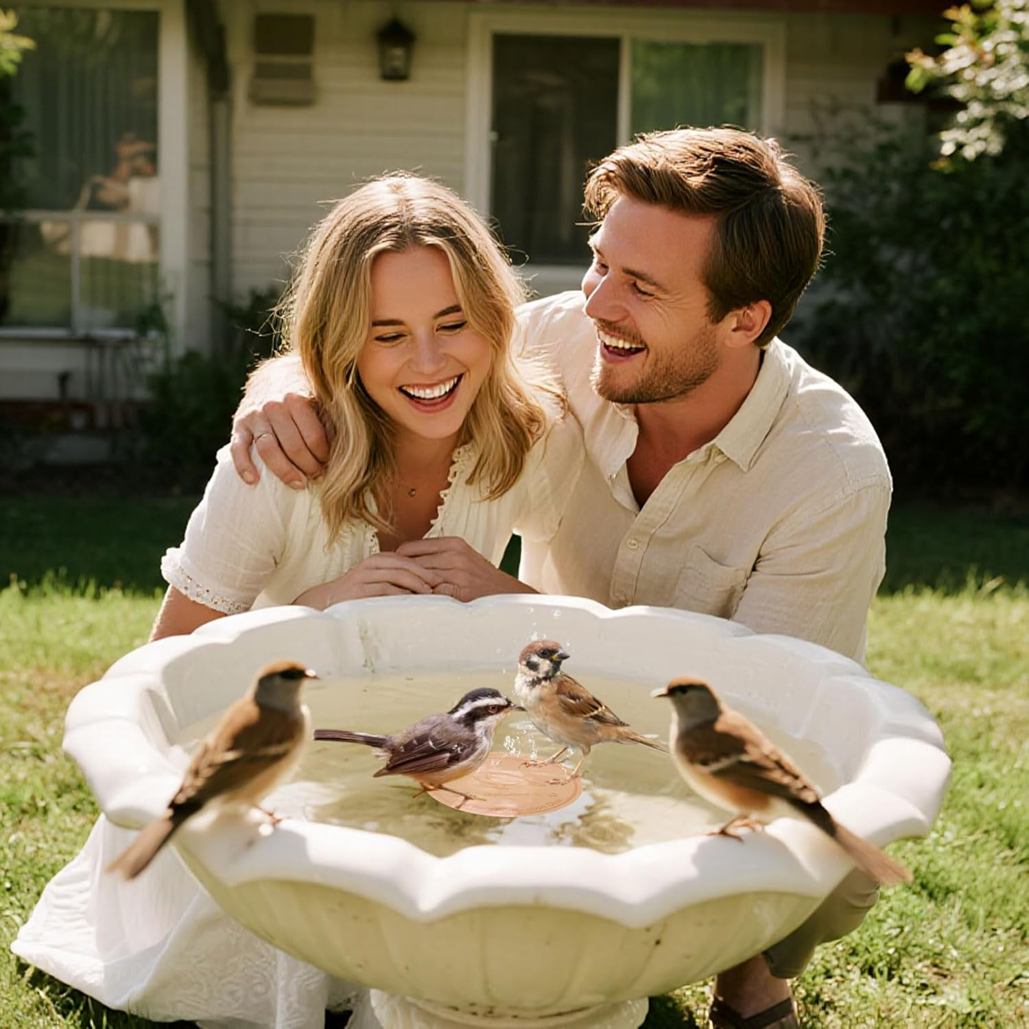 BOXOB Bird Bath Copper Disk, 4In Bird Bath Purification Disc with Triple-Point Support All-Season Safe Water Purifier for Outdoor Birdbaths & Bowls