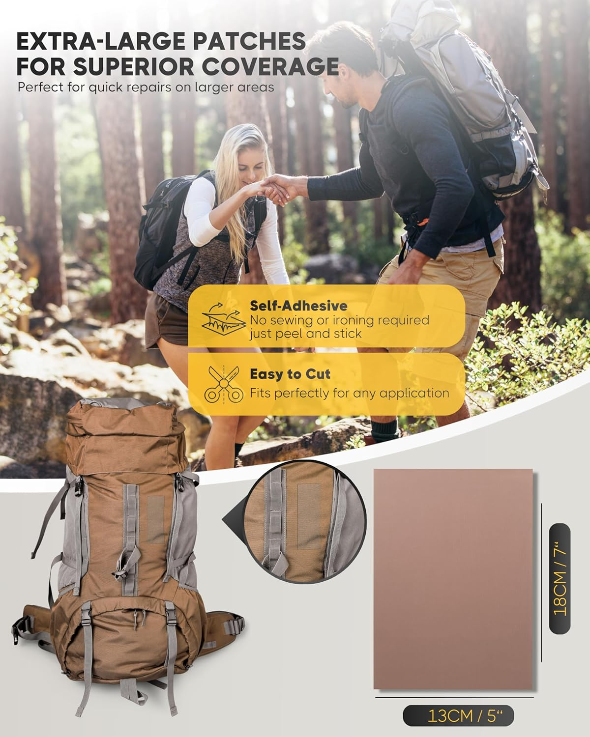 ZEFFFKA Nylon Self-Adhesive Repair Patches 8 Pack Waterproof Durable 13X18 Cm 5X7 Inch Fabric Patches for Jackets Tents Backpacks Sleeping Bags Clothing 8 Assorted Colors No Ironing Easy Fix image number 2