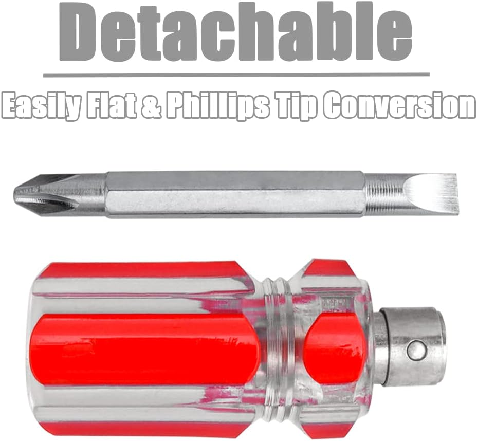 Bestgle 5 Pcs Stubby Screwdriver Set, Phillips and Flat Head Screwdriver Portable 2-In-1 Screwdriver Set Sewing Machine Ultra Short Screwdriver Tool image number 2