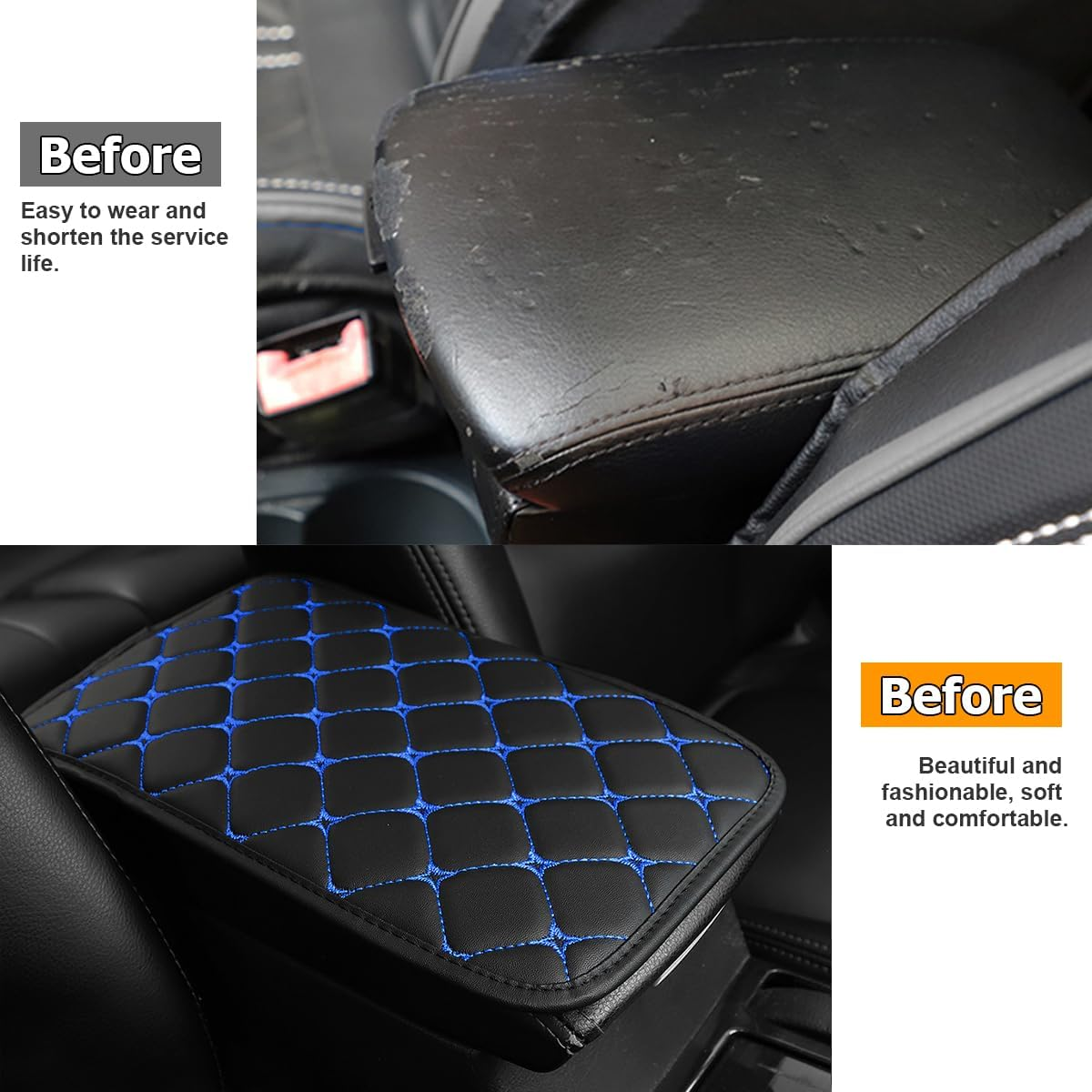 HZEL Car Center Console Cushion Pad, PU Leather Vehicle Armrest Protection Cover, Waterproof Automotive Interior Arm Rest Seat Box Mat Accessories, Universal for SUV, Sedan, Truck (Black/Blue) image number 2