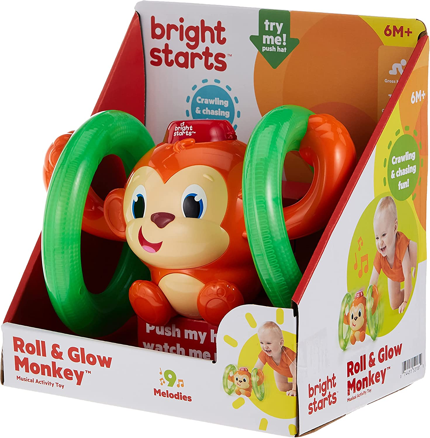 Bright Starts Roll & Glow Monkey Toy with Lights and Melodies, Multi image number 4