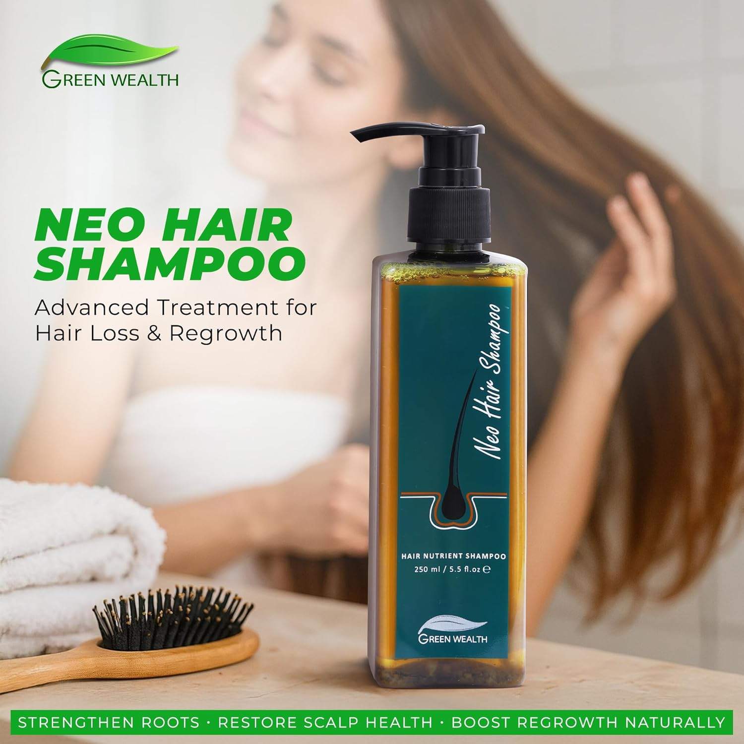 Green Wealth Neo Hair Nutrient Shampoo Hair | Sulphate & Paraben Free Formula | Men & Women | All Hair Types | Nourishes & Repairs Hair Roots | 8.45 Fl Oz / 250Ml image number 3