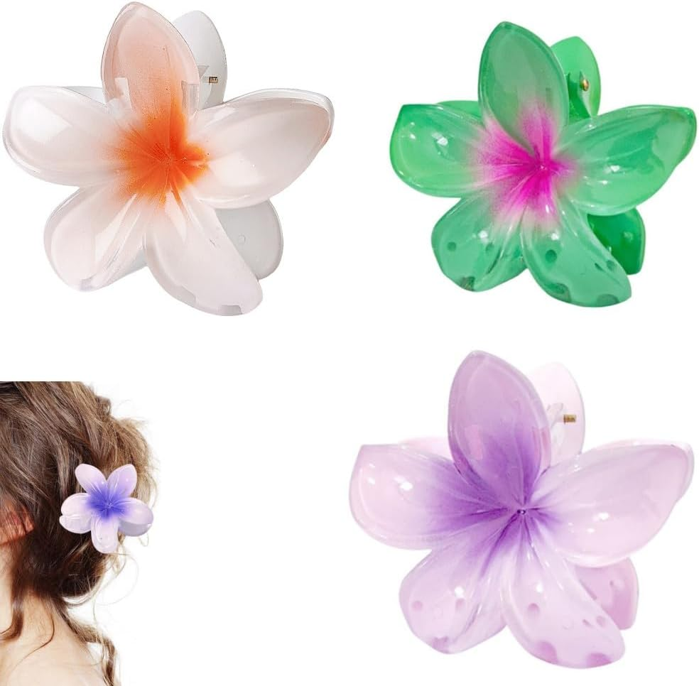 Naisfei 8 PCS Plumeria Flower Hair Claw Clips, Flower Hair Clips Large Plumeria Clips Hibiscus Hair Clips, Hawaiian Flower Hair Claw Clips,Non Slip Flower Claw Clips,Cute Flower Hair Clips image number 3