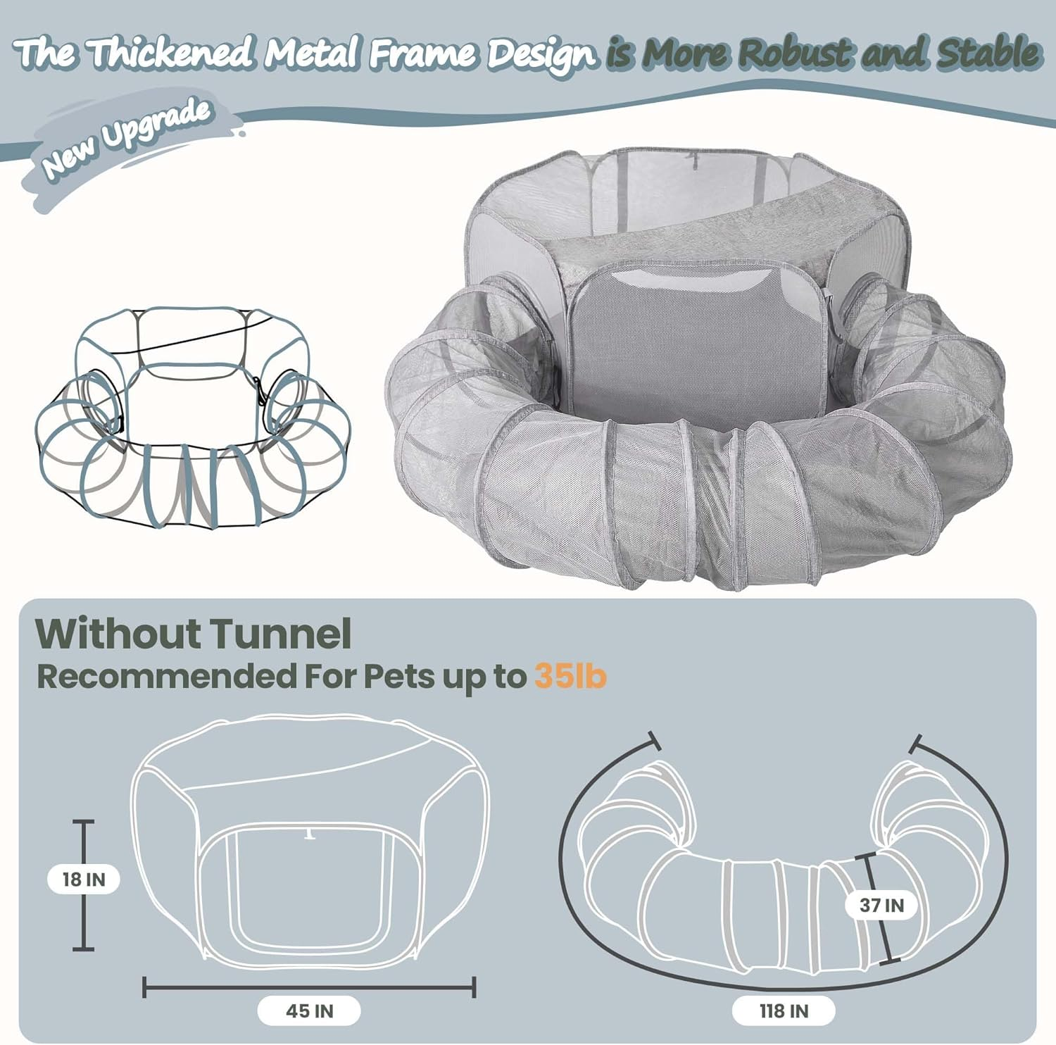 X-ZONE PET Outdoor Cat Enclosure, Portable Catio Playground, Enclosed Tent Playpen Tunnel for Indoor Cats & Small Animals, with Bag Storage 45 Inch Gray image number 5