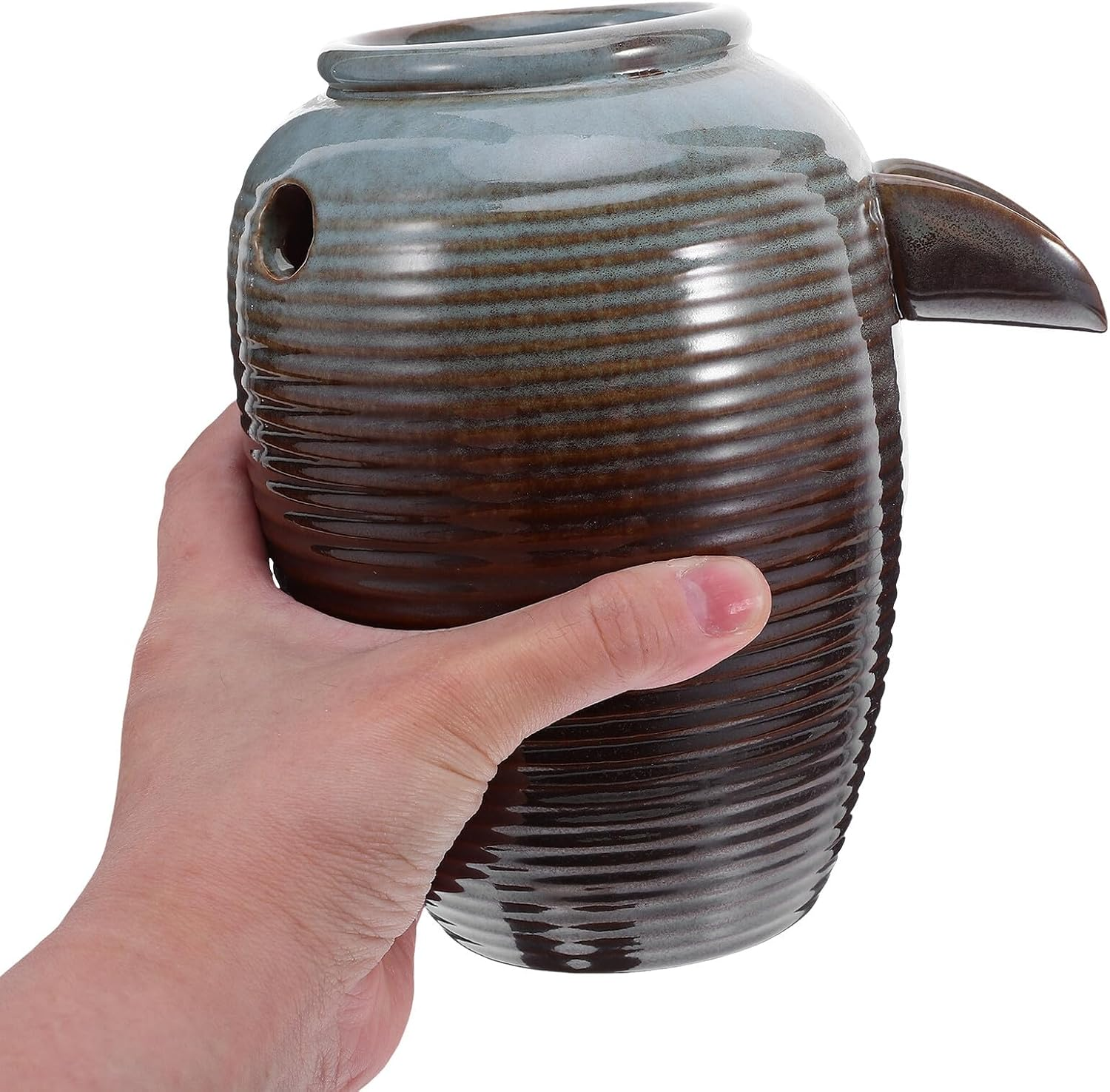 MERRYHAPY Ceramic Jar Water Fountain Spitter for Fish Outdoor Garden Decor Ancient Design Ceramic Build with Efficient Water Circulation Low Maintenance Landscape Ornament for Patio And